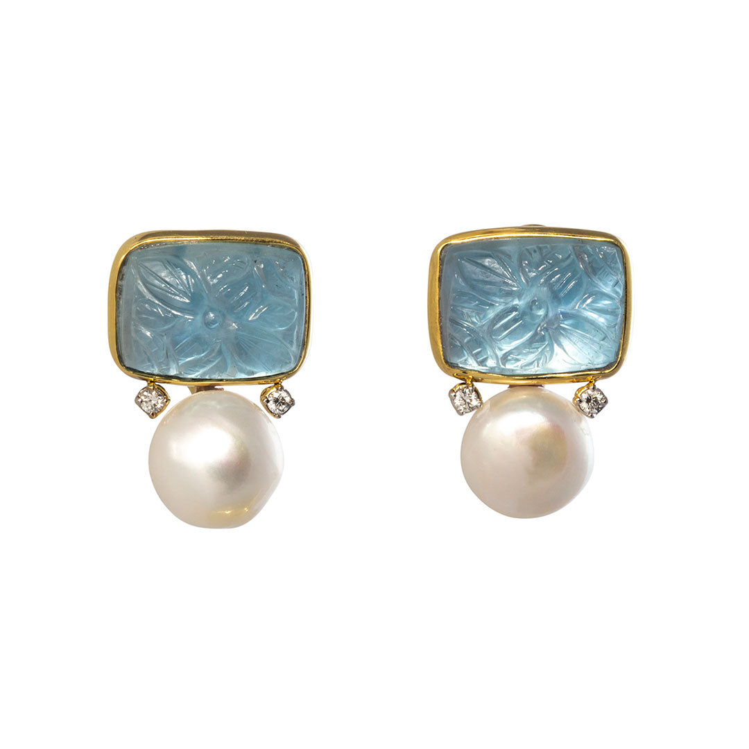 Mazza Aquamarine, Pearl & Diamond 14K Gold Earrings