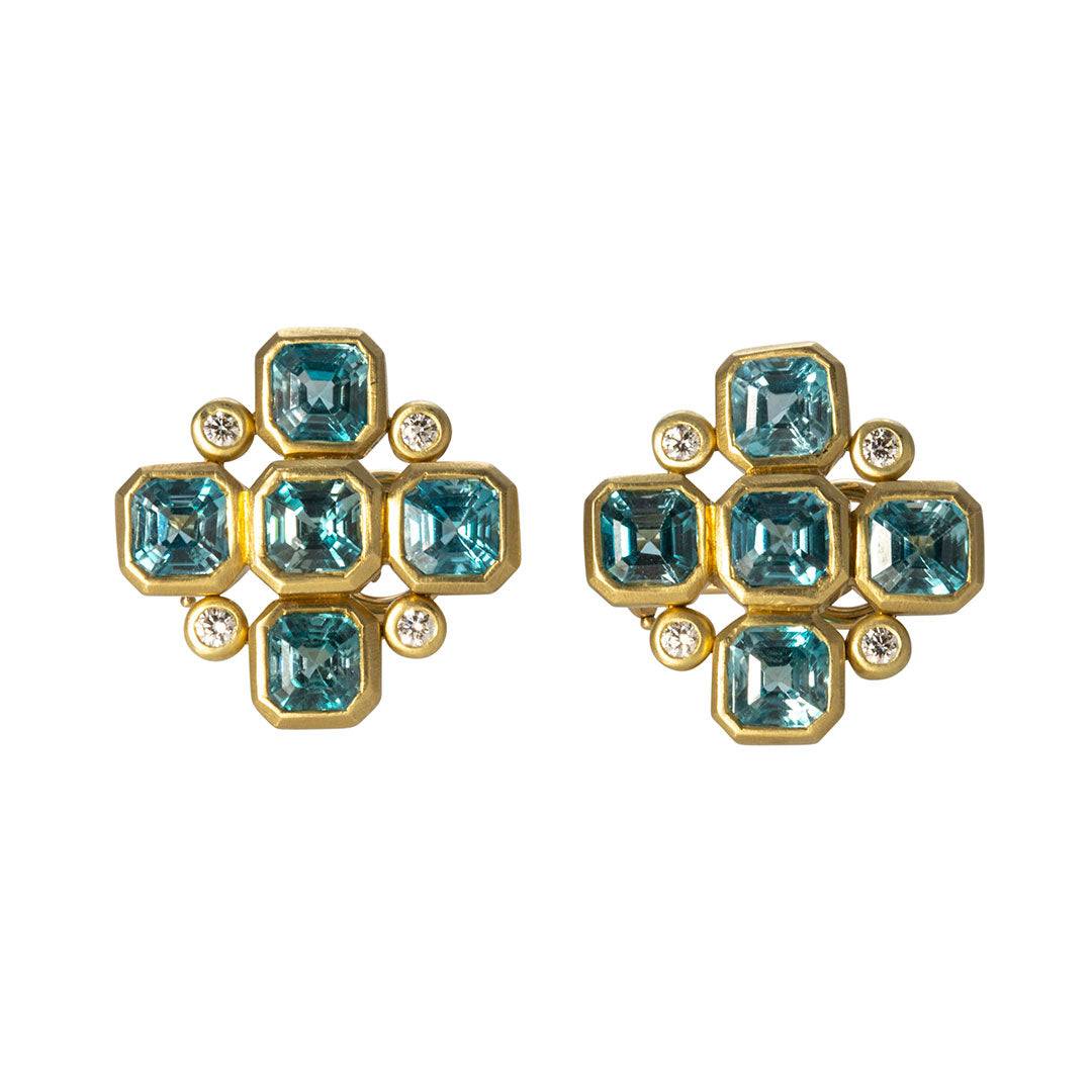 Mazza Blue Zircon & Diamond 18K Yellow Gold Earrings