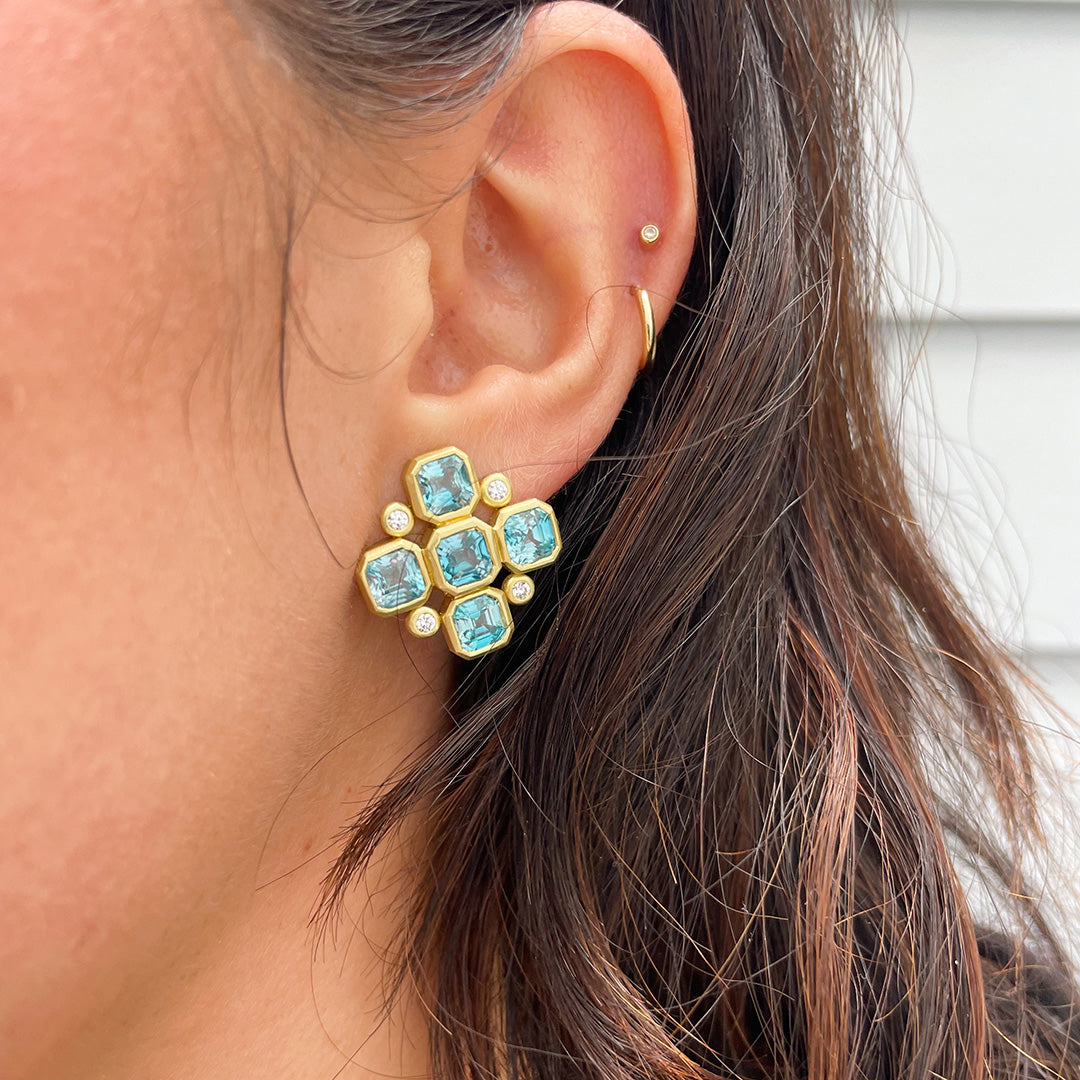 Mazza Blue Zircon & Diamond 18K Yellow Gold Earrings