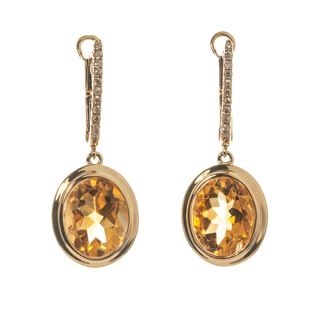 Oval Citrine & Diamond Pavé 18K Yellow Gold Drop Earrings