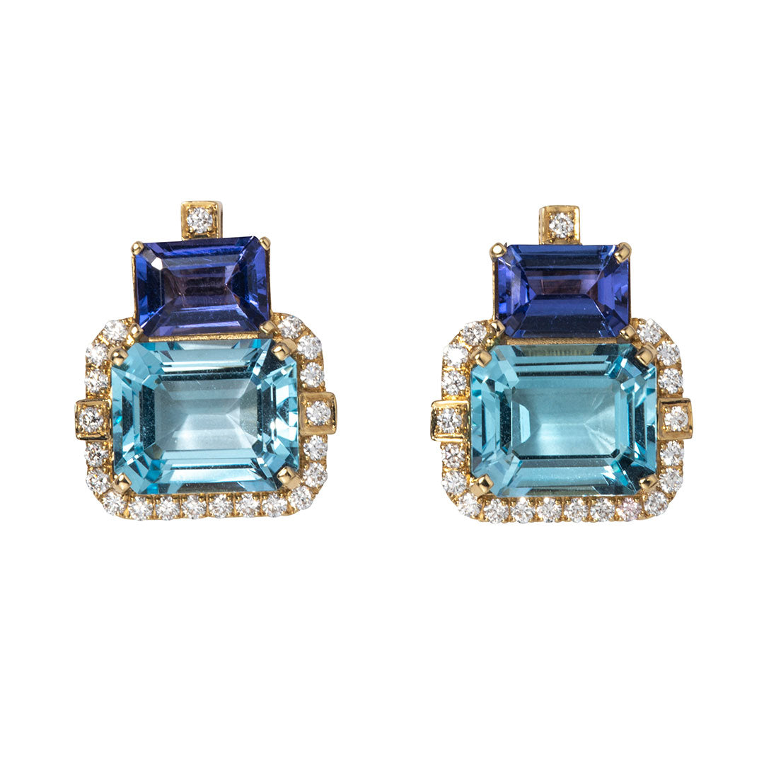 Goshwara 2 Stone Blue Topaz & Tanzanite 18K Gold Earrings