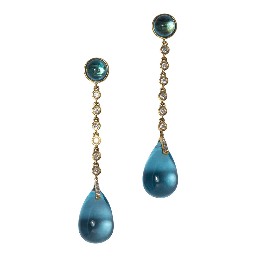 Goshwara Cabochon Blue Topaz & Diamond 18K Gold Drop Earrings