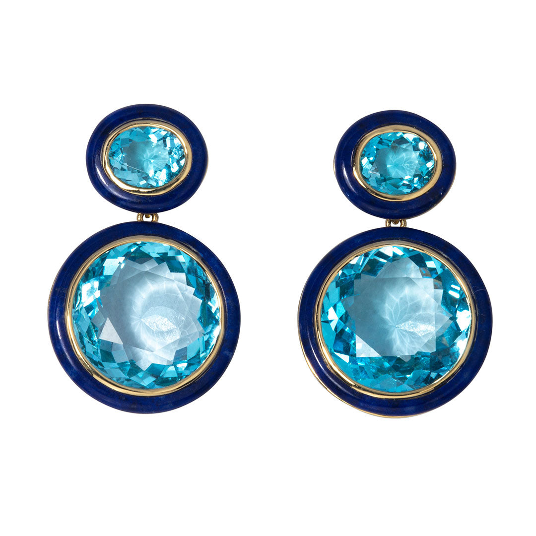 Goshwara Blue Topaz & Lapis Lazuli Inlay 18K Gold Drop Earrings
