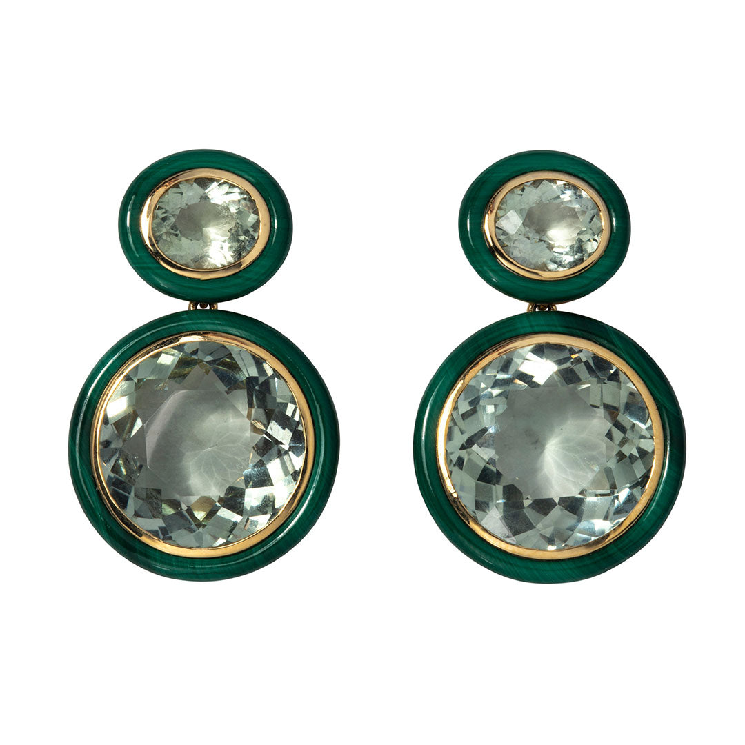 Goshwara Prasiolite & Malachite Inlay 18K Gold Drop Earrings