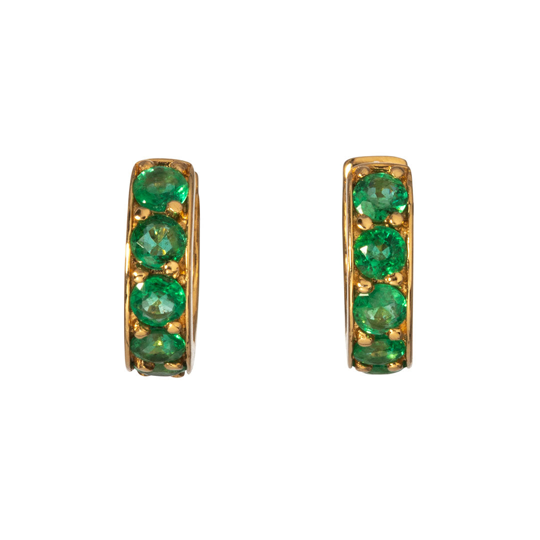 Emerald 14K Yellow Gold Huggie Hoop Earrings