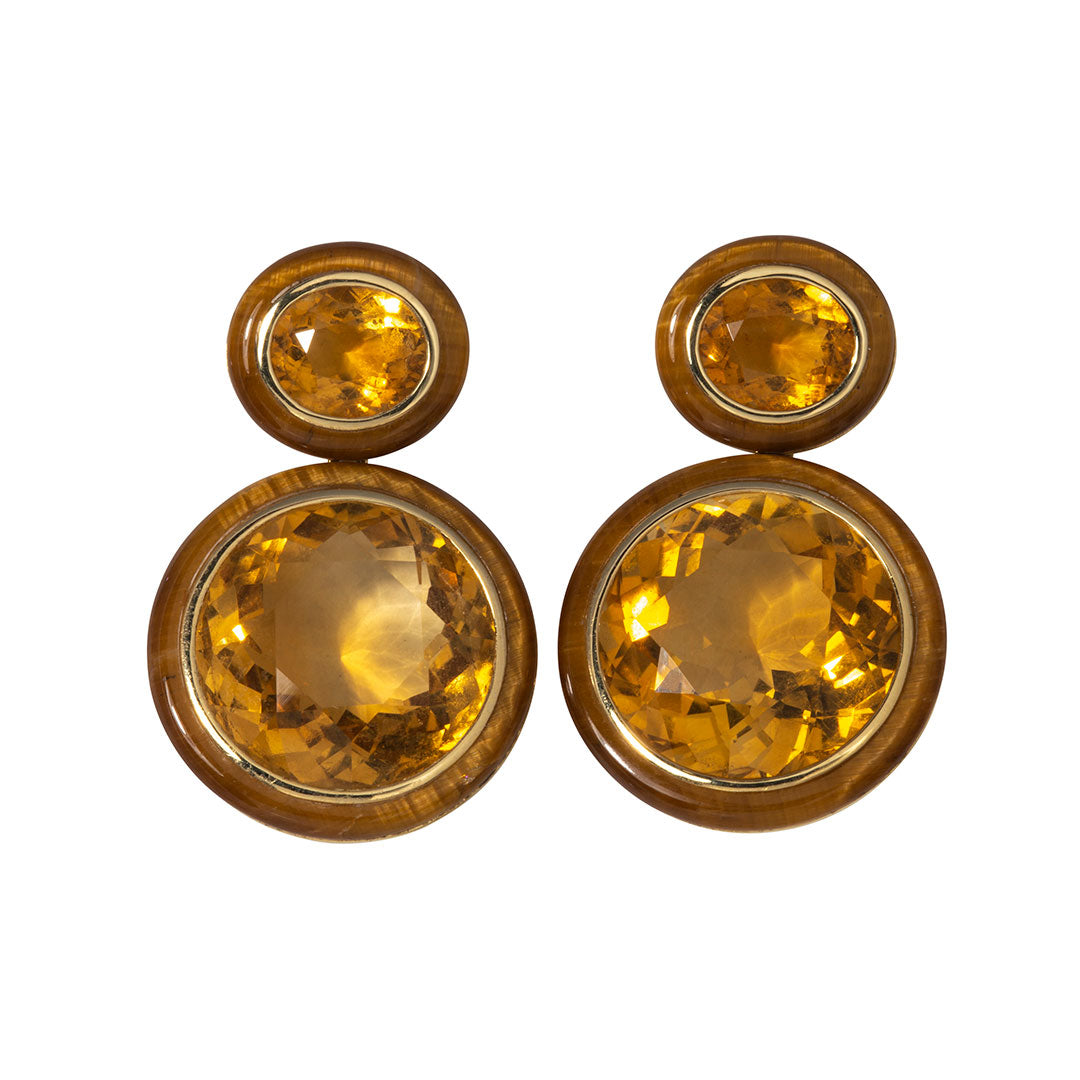 Goshwara Citrine & Tiger's Eye Inlay 18K Gold Drop Earrings