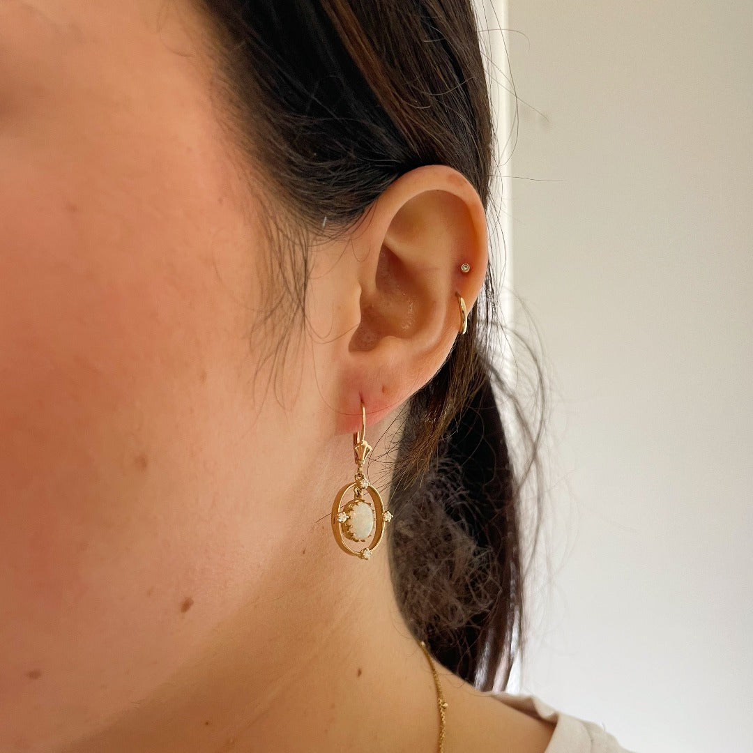Opal & Diamond 14K Yellow Gold Oval Drop Earrings