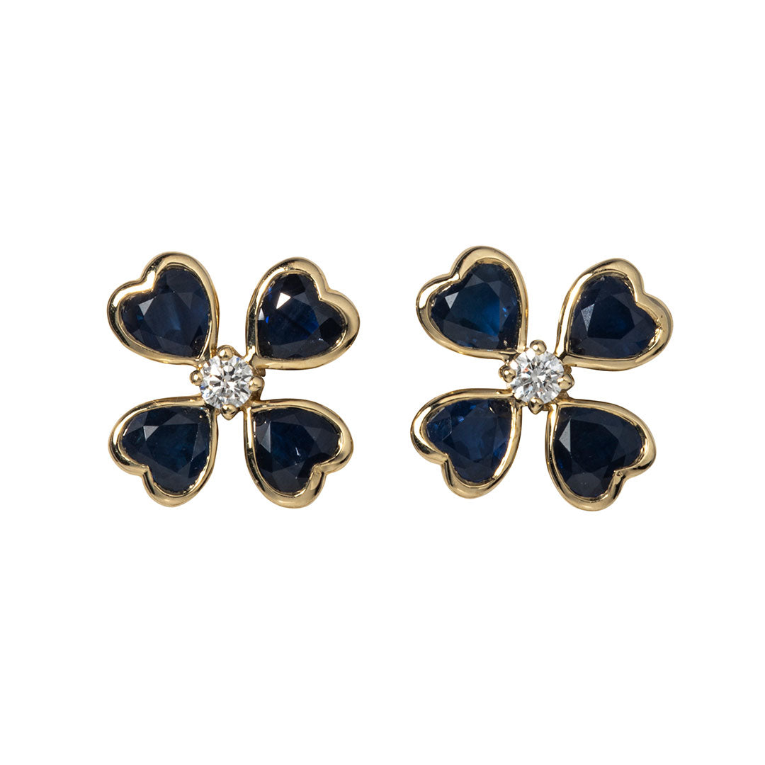 Blue Sapphire & Diamond 14K Gold Clover Stud Earrings