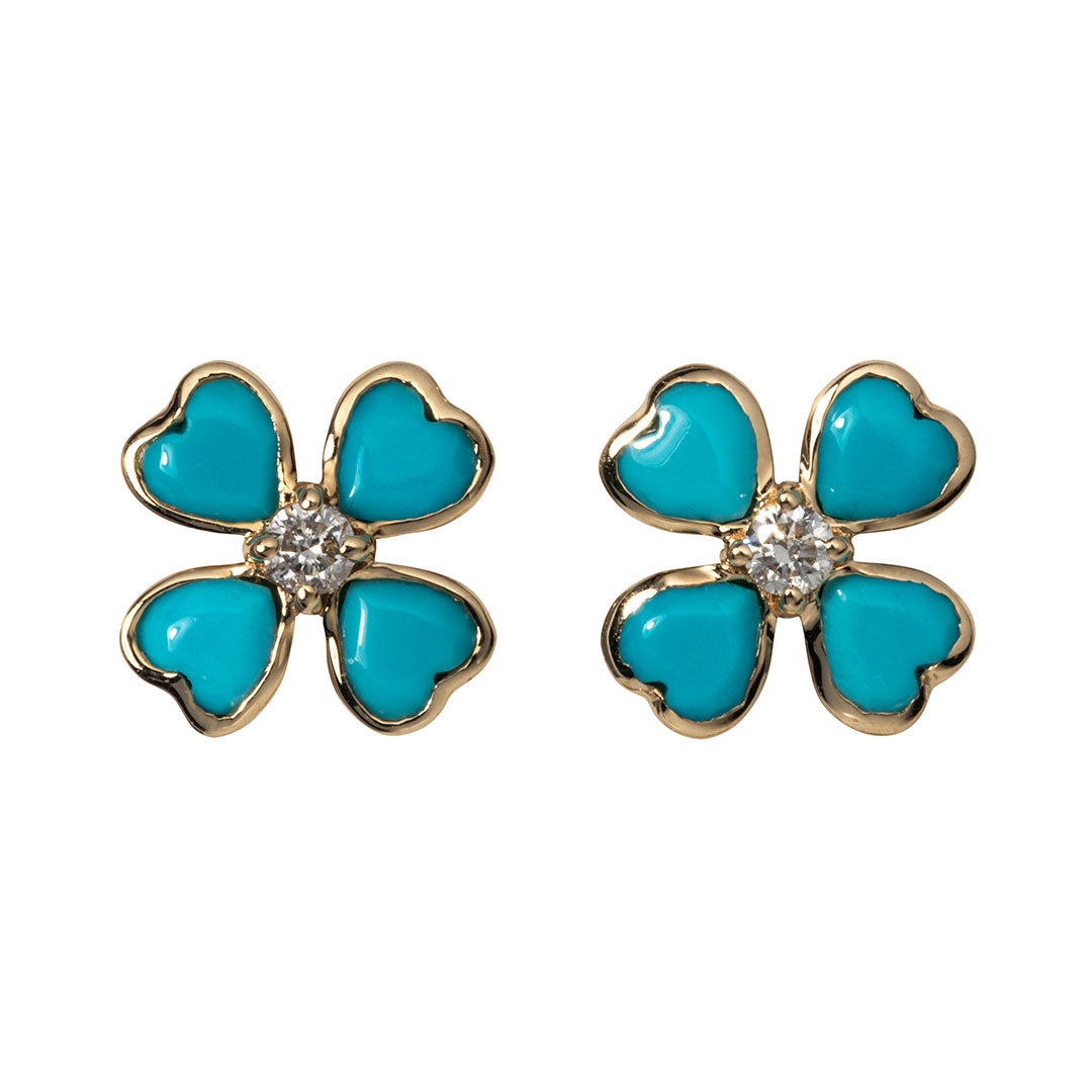Turquoise & Diamond 14K Gold Clover Stud Earrings