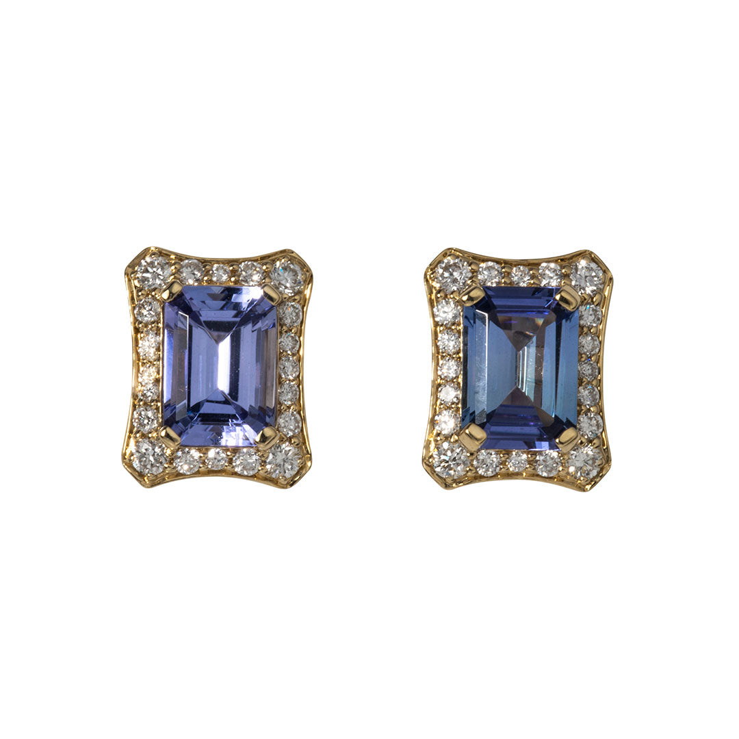 Goshwara Tanzanite & Diamond 18K Yellow Gold Stud Earrings