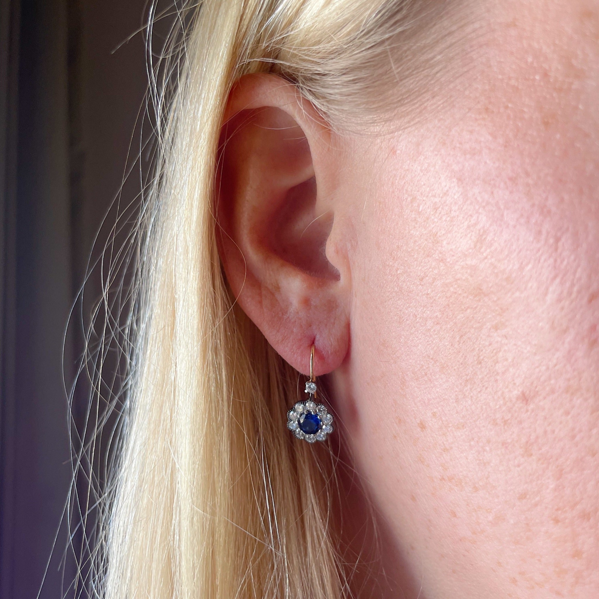 Sapphire & Diamond 14K Gold Cluster Drop Earrings
