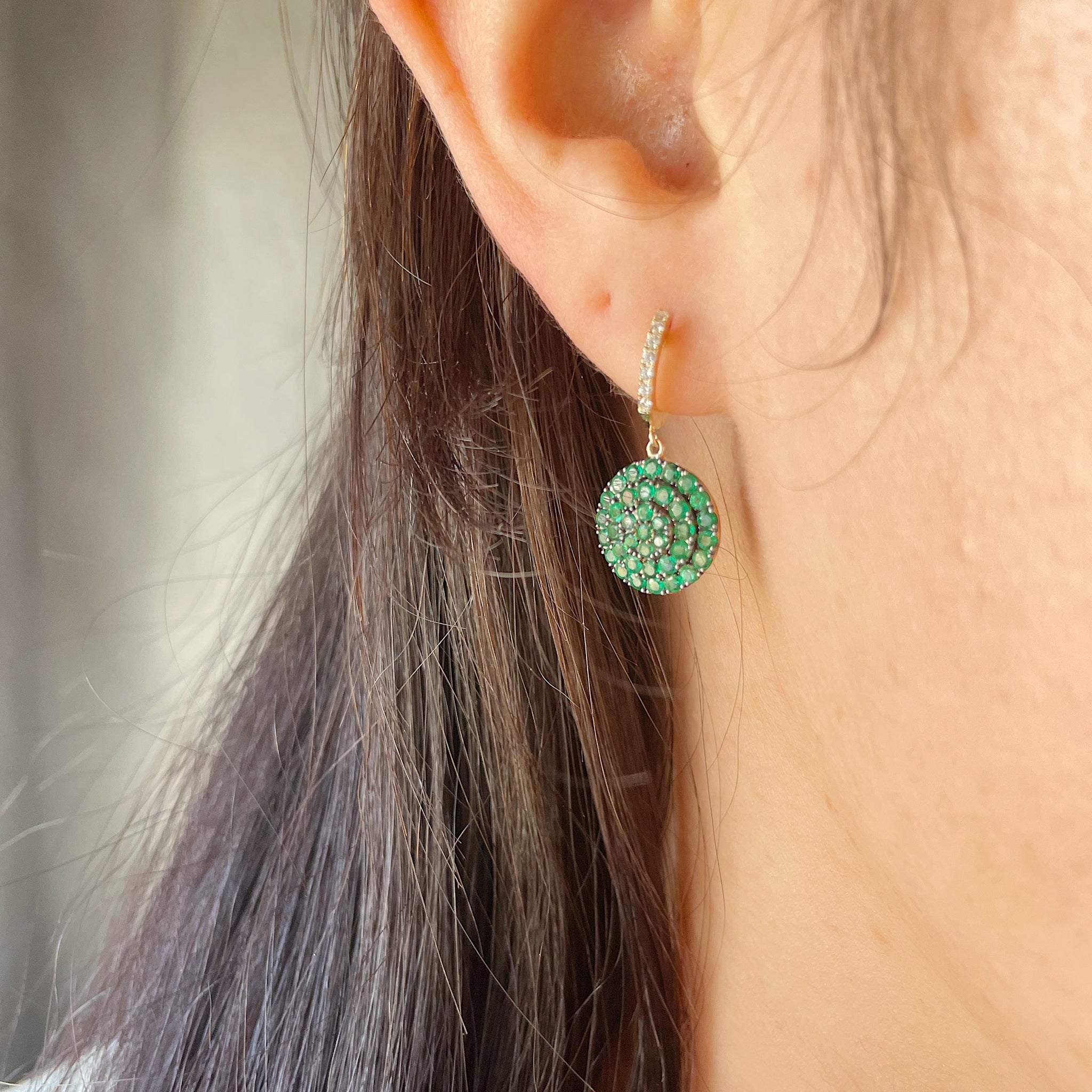 Pavé Diamond & Emerald 14K Gold Drop Earrings