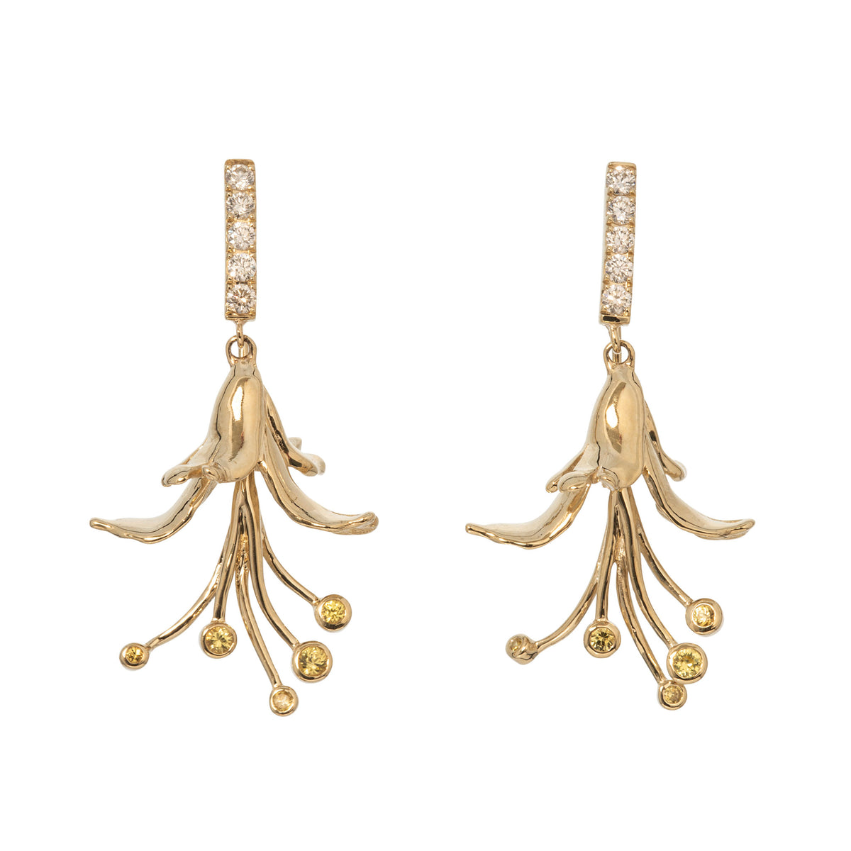 Yellow Sapphire & Diamond 14K Gold Honeysuckle Earrings