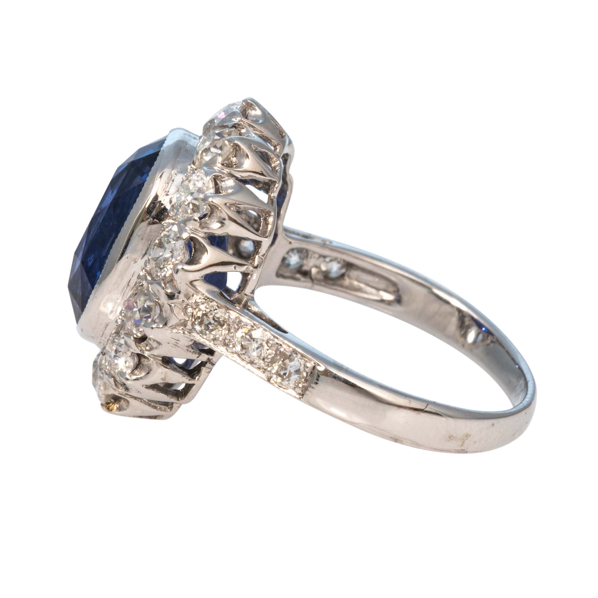 Edwardian Style Oval Sapphire & Diamond Cluster 18K Gold Ring