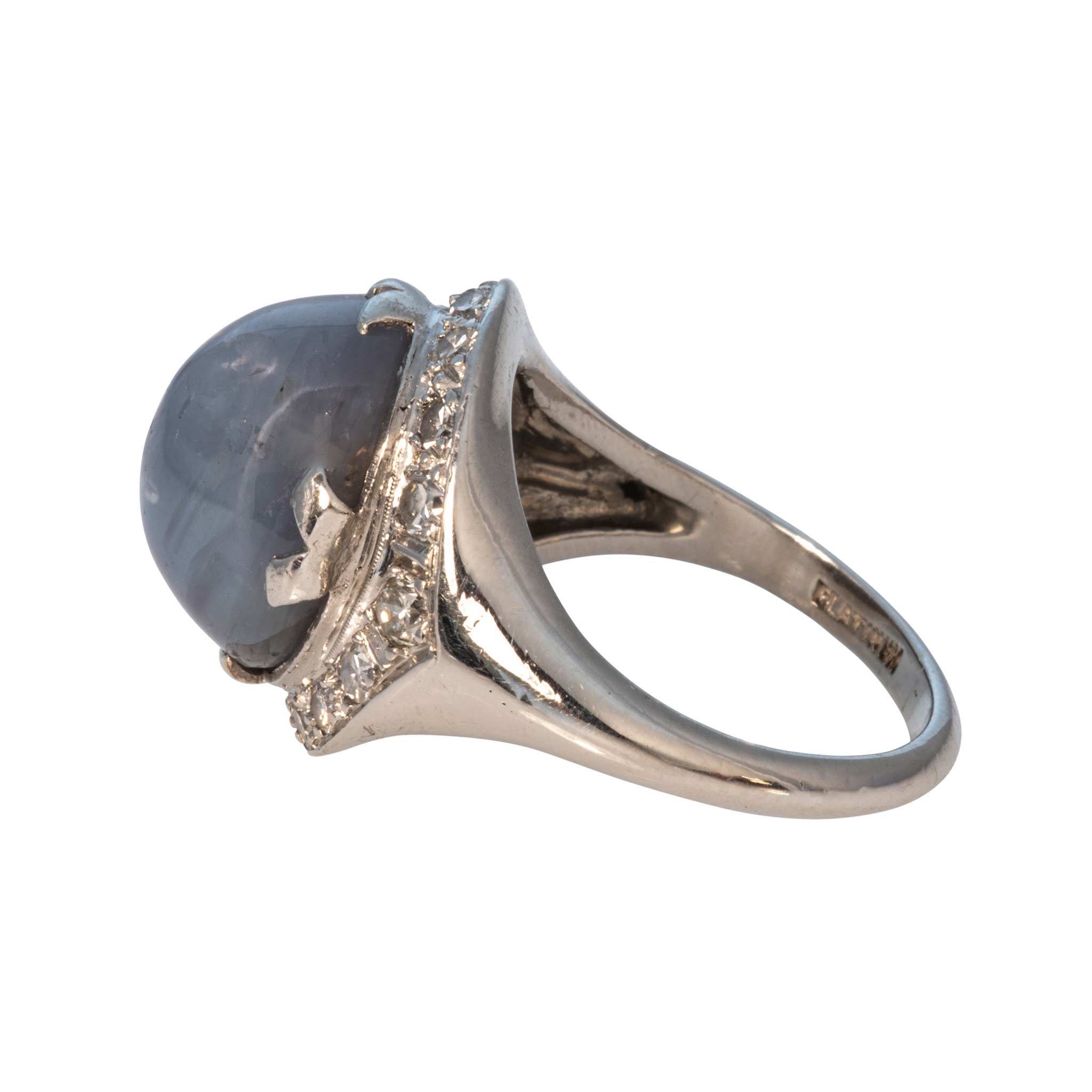 Art Deco Style Star Sapphire & Diamond Platinum Ring