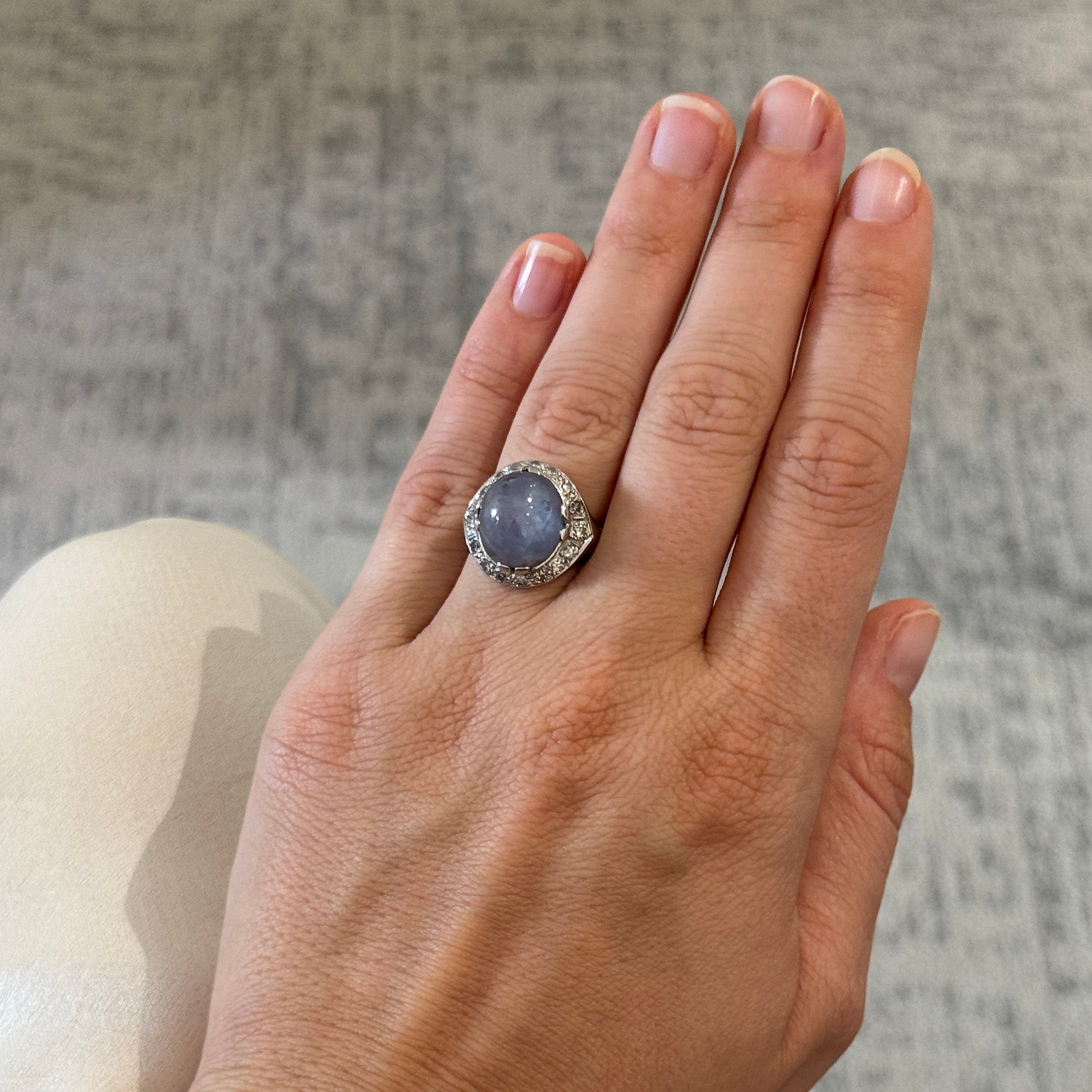 Art Deco Style Star Sapphire & Diamond Platinum Ring