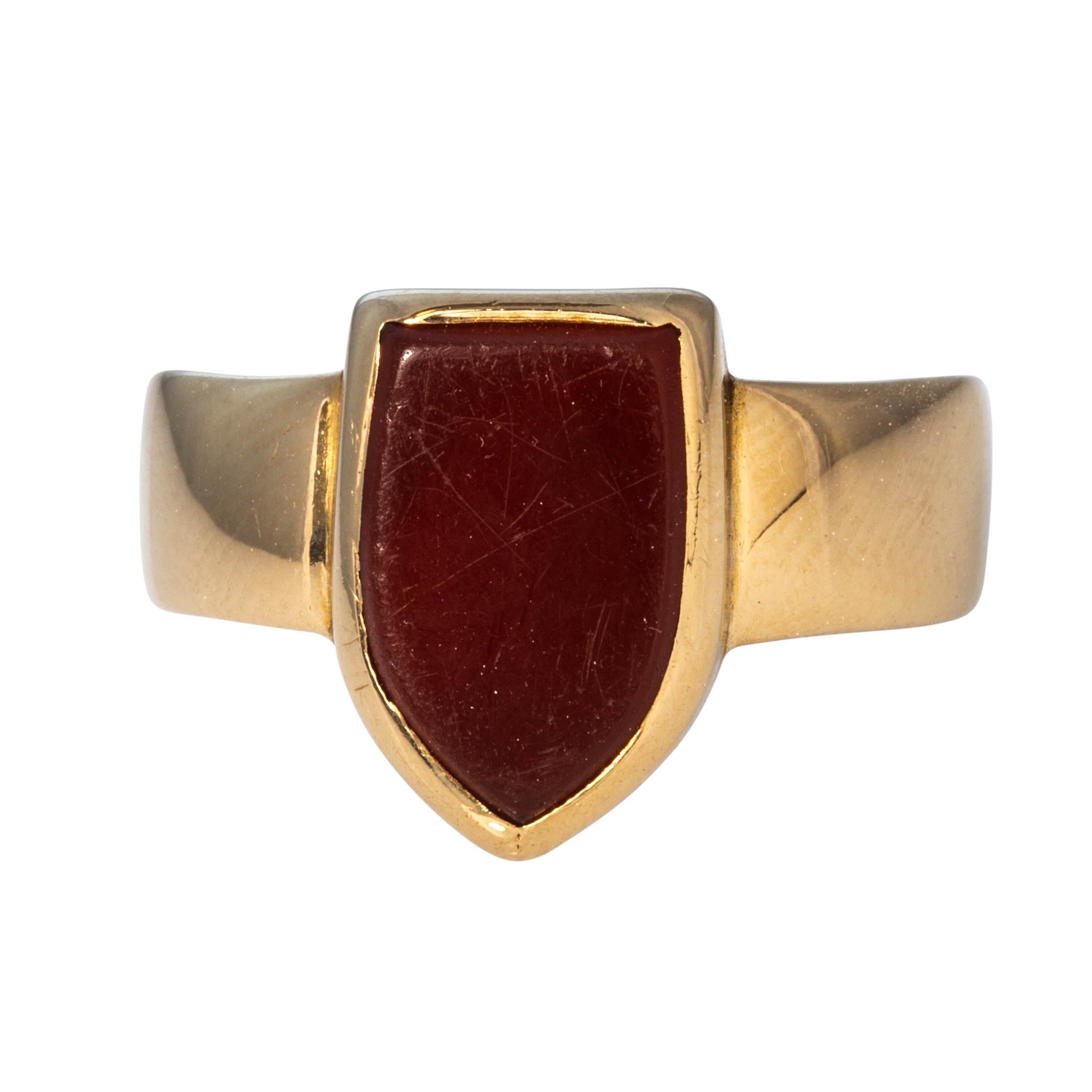 Victorian Carnelian Shield 18K Yellow Gold Signet Ring