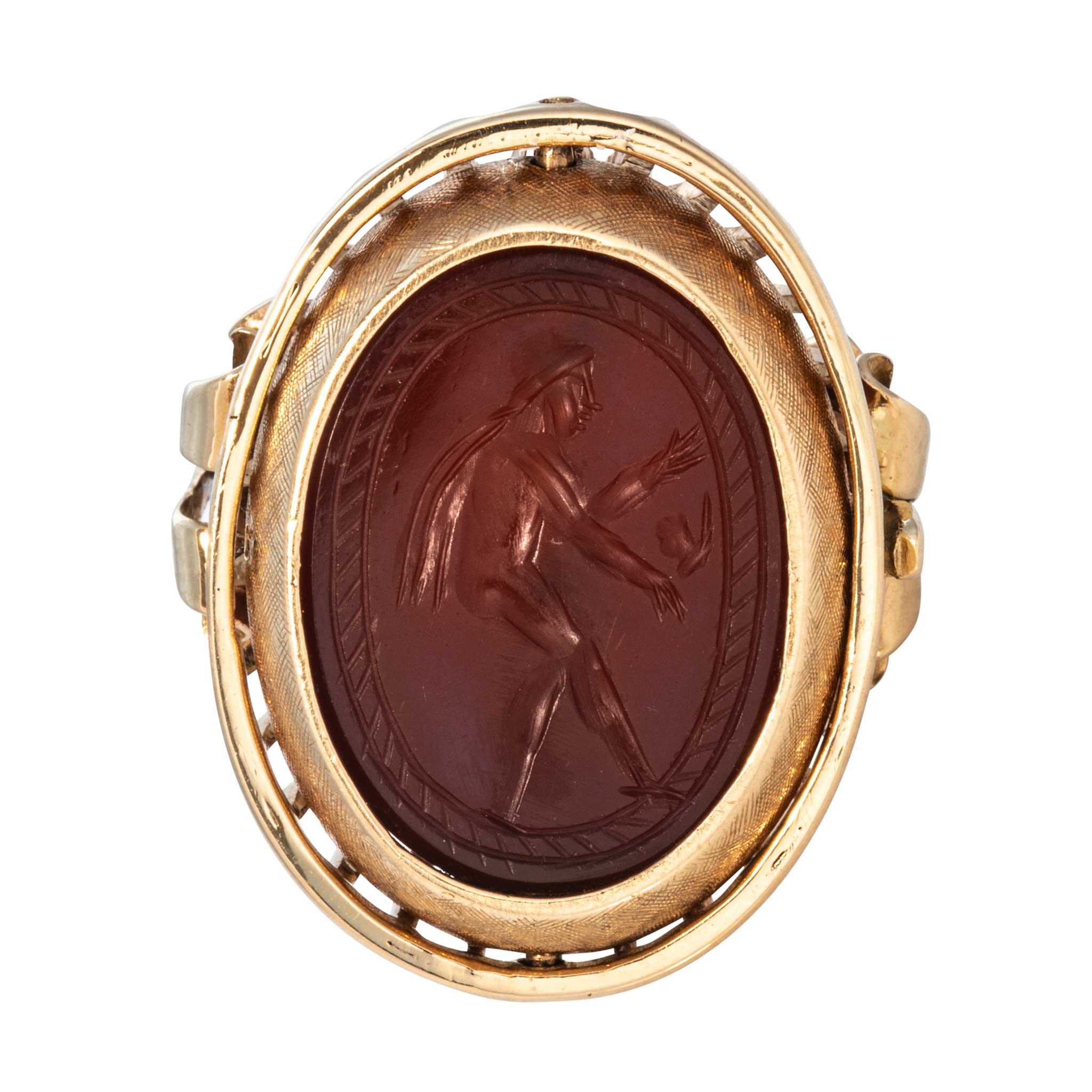Vintage Carnelian Intaglio & Scarab Swivel 14K Gold Ring
