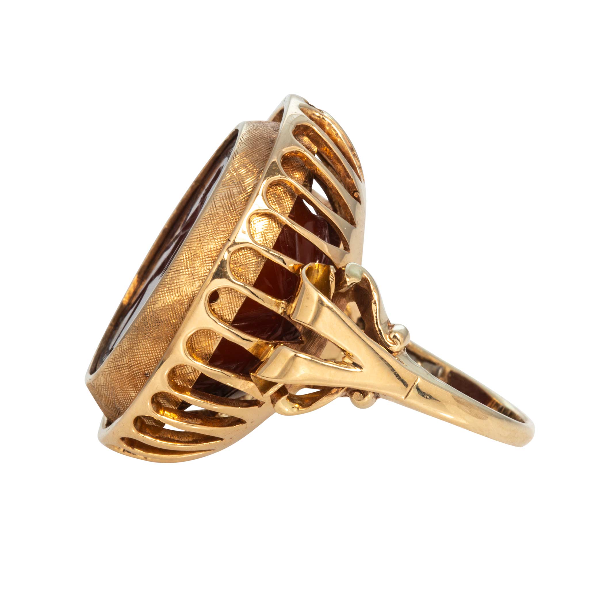Vintage Carnelian Intaglio & Scarab Swivel 14K Gold Ring