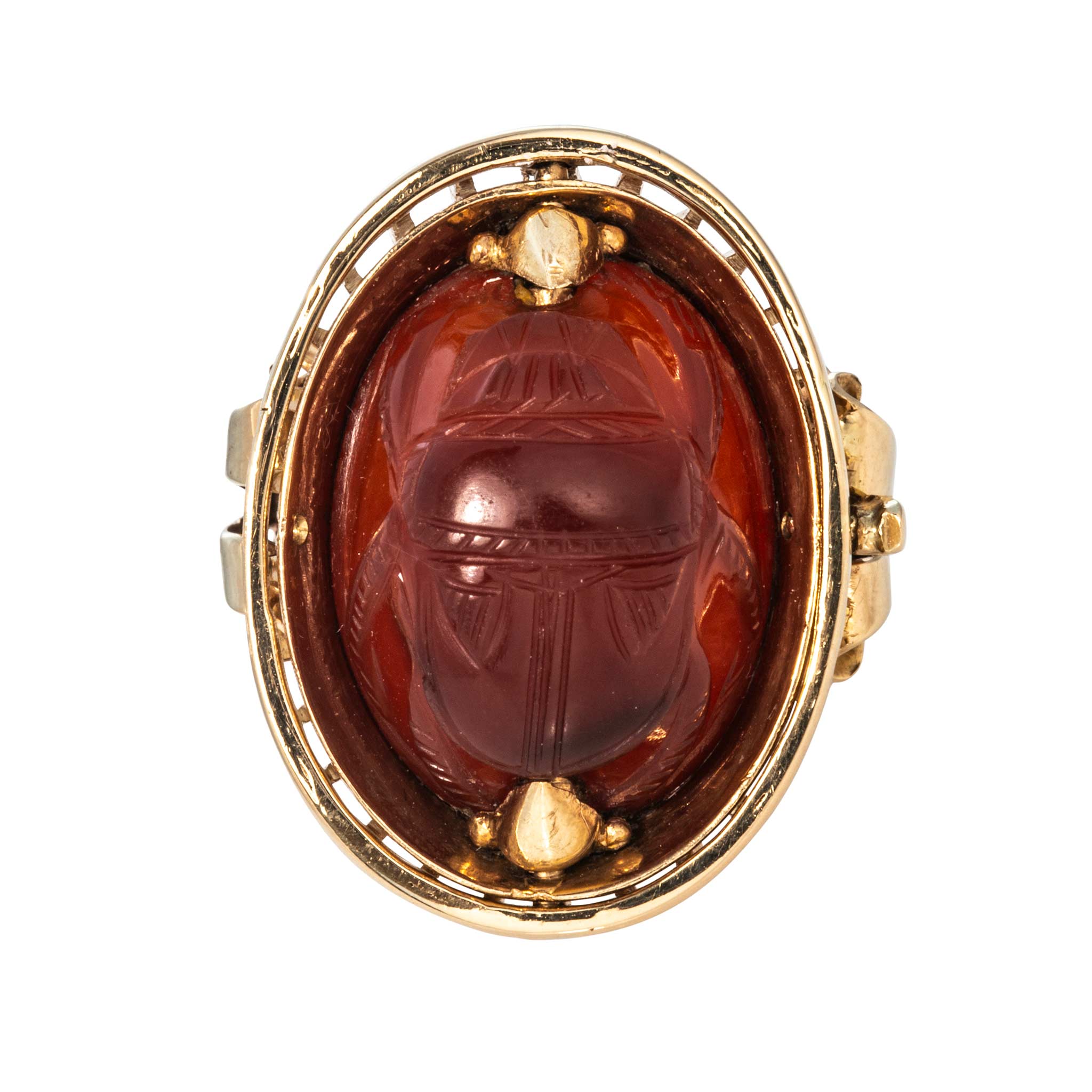 Vintage Carnelian Intaglio & Scarab Swivel 14K Gold Ring