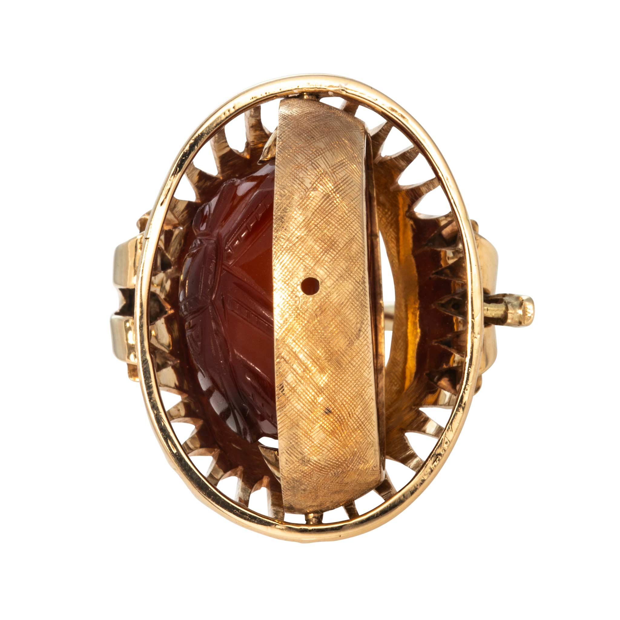 Vintage Carnelian Intaglio & Scarab Swivel 14K Gold Ring