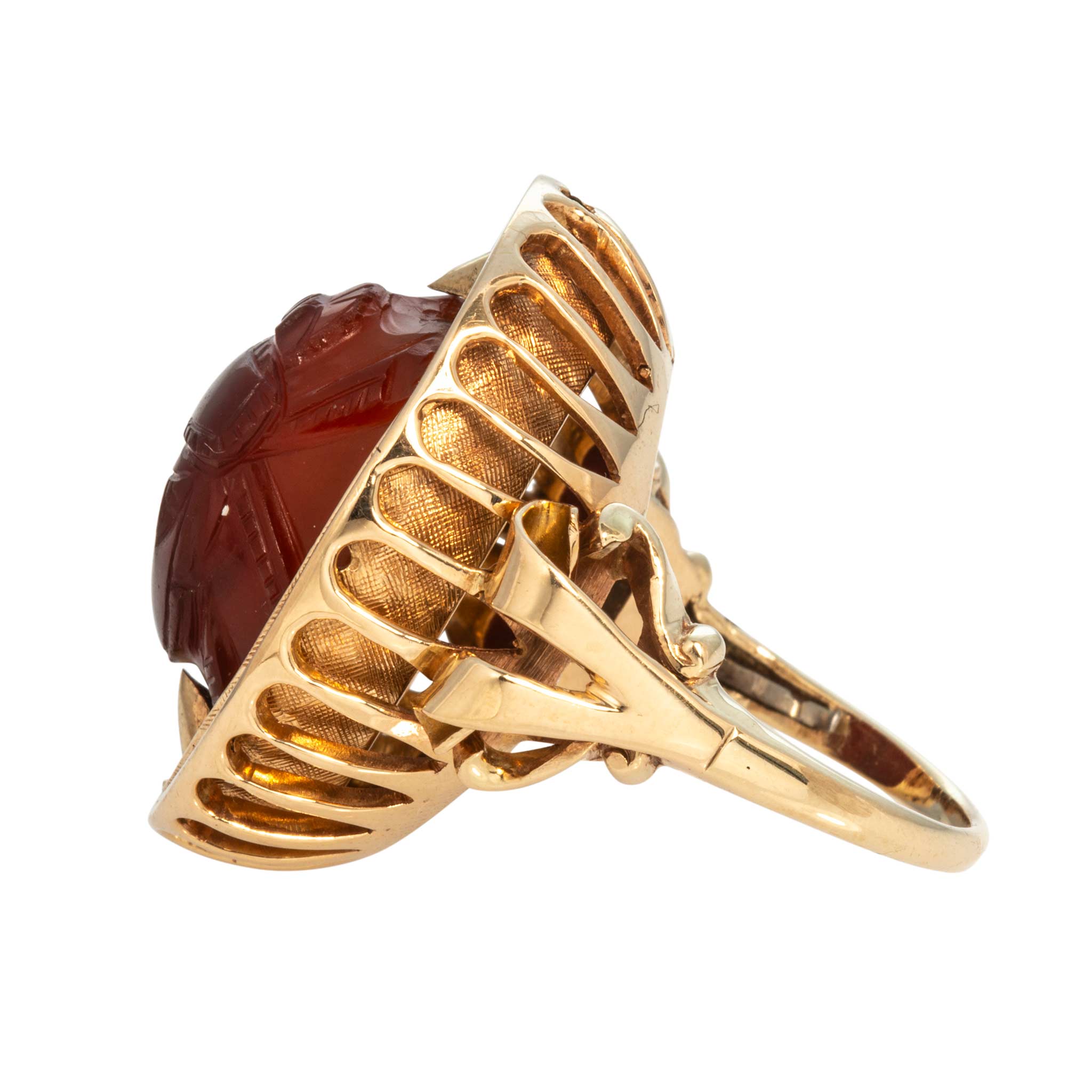 Vintage Carnelian Intaglio & Scarab Swivel 14K Gold Ring