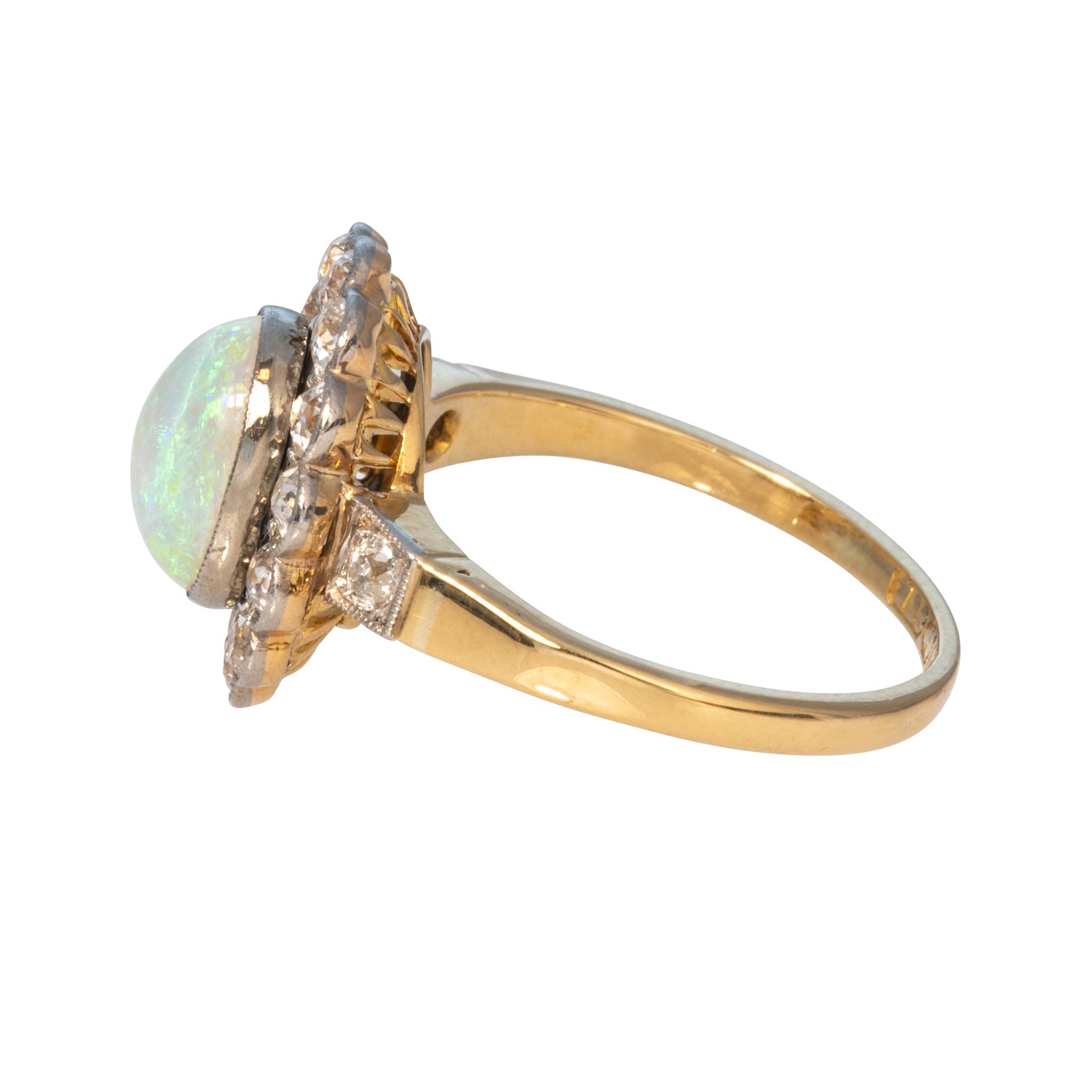 Victorian 2ct Oval Opal & Diamond Scalloped Cluster Ring