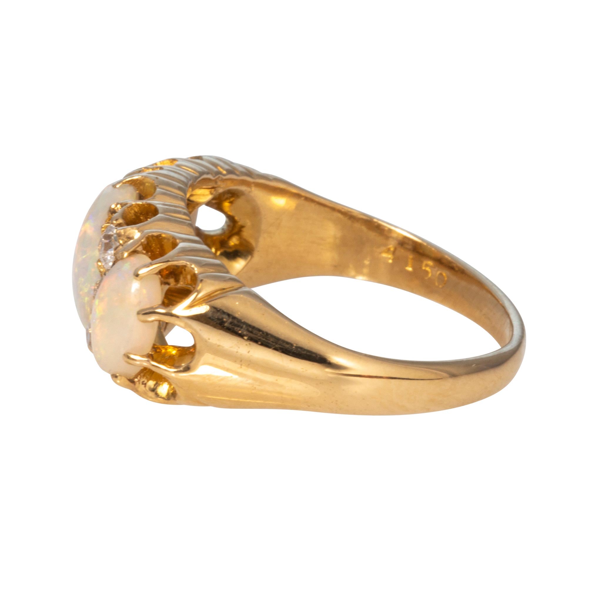 Victorian 3-Stone Opal & Diamond 18K Yellow Gold Ring