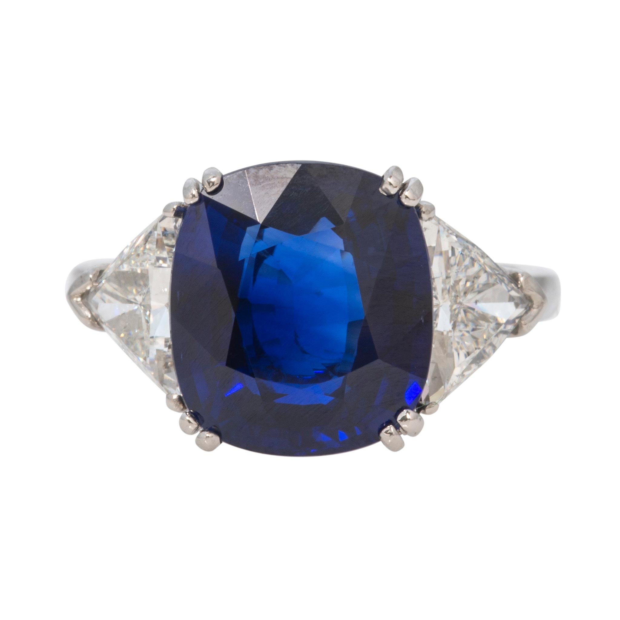 Estate 7.21ct Cushion Sapphire & Diamond Three-Stone Platinum Ring