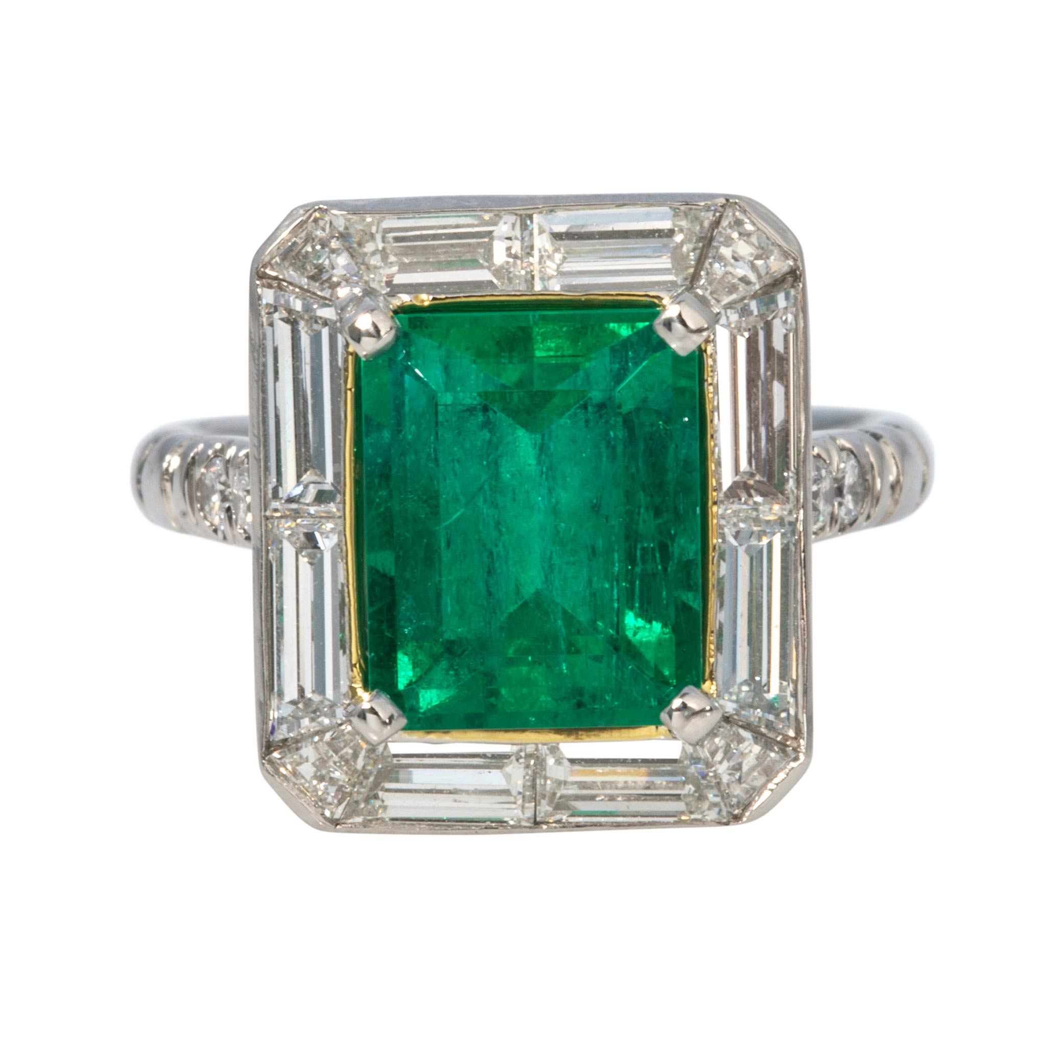 Art Deco Style 3.27ct Emerald & Diamond Platinum Ring