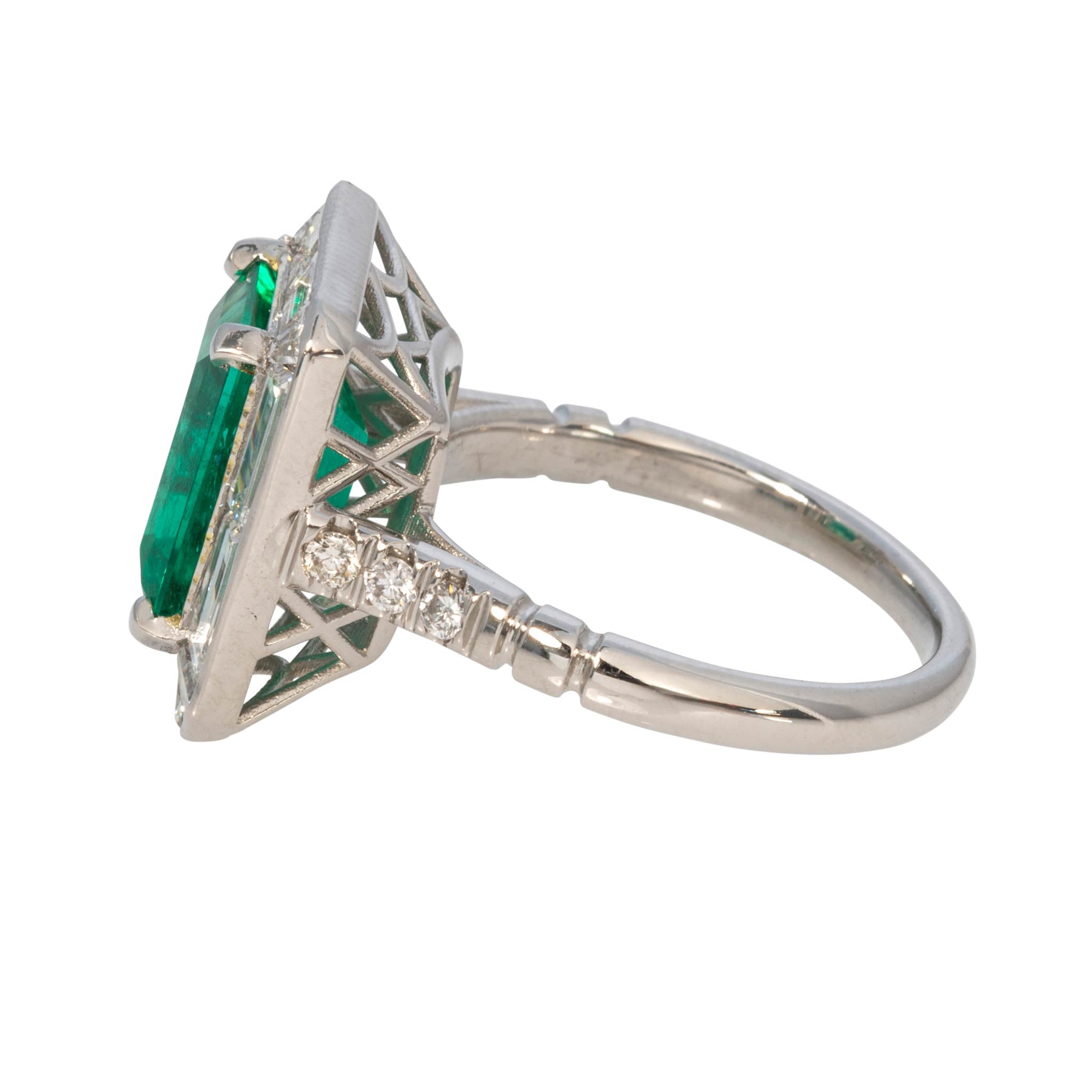 Art Deco Style 3.27ct Emerald & Diamond Platinum Ring