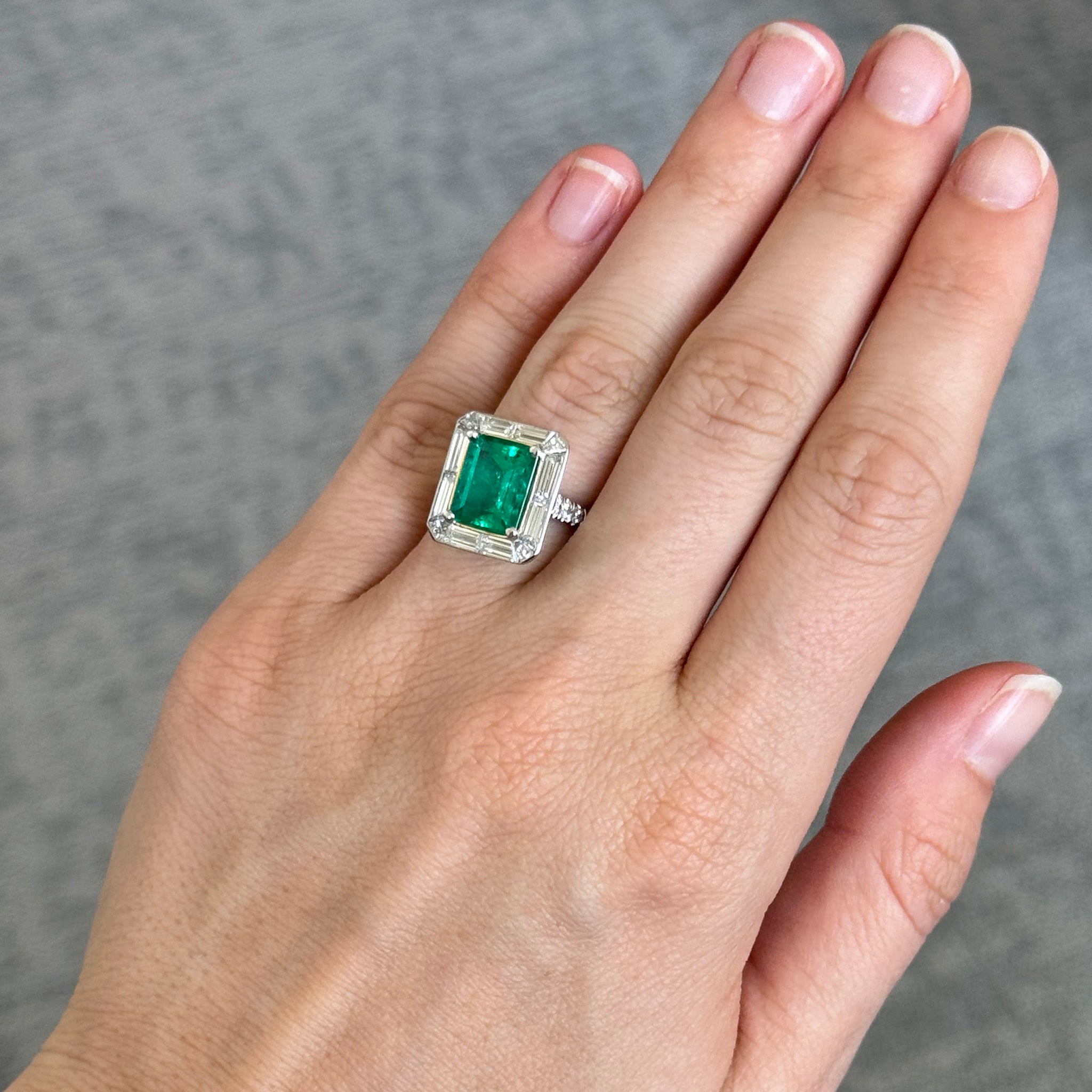 Art Deco Style 3.27ct Emerald & Diamond Platinum Ring