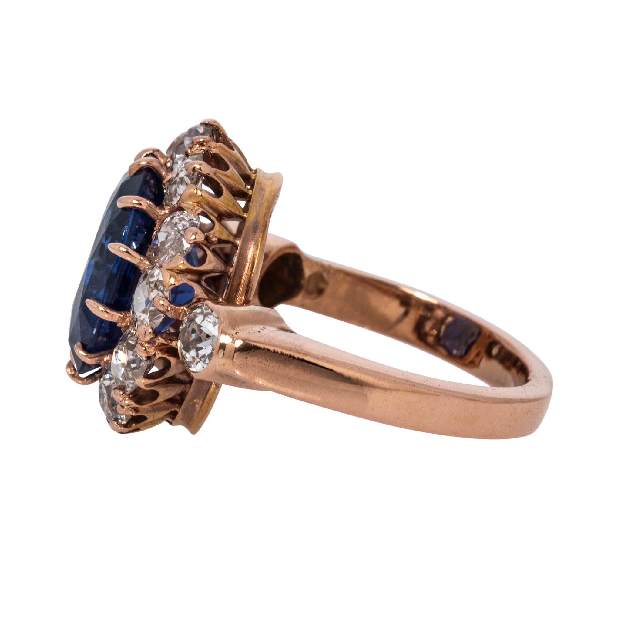 Victorian-Style 6.45ct Oval Sapphire & Diamond Cluster 14K Gold Ring