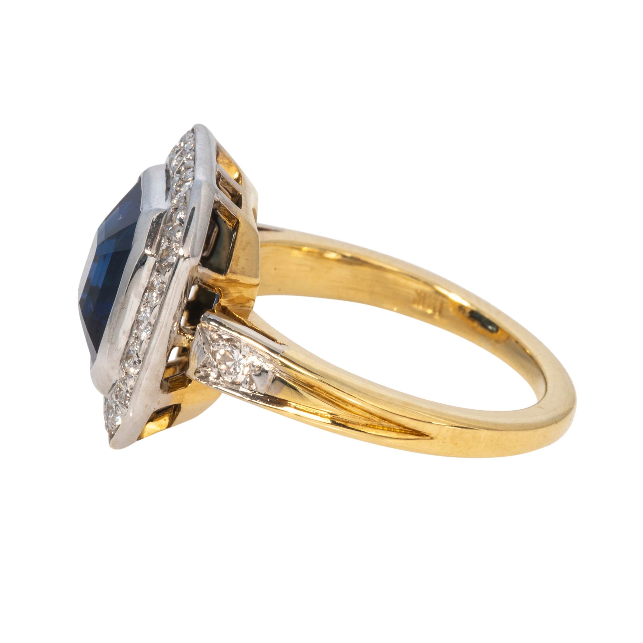 Art Deco Style 4ct Sapphire & Diamond 18K Gold Two-Tone Ring