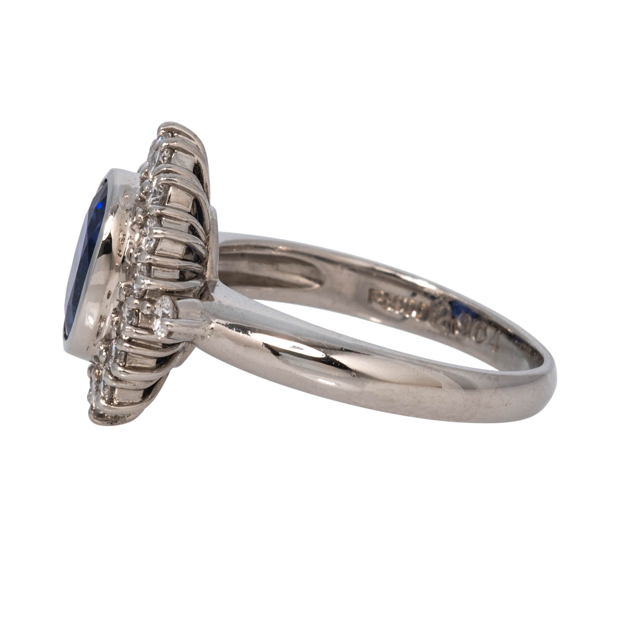 Estate Oval Sapphire & Diamond Cluster Platinum Ring