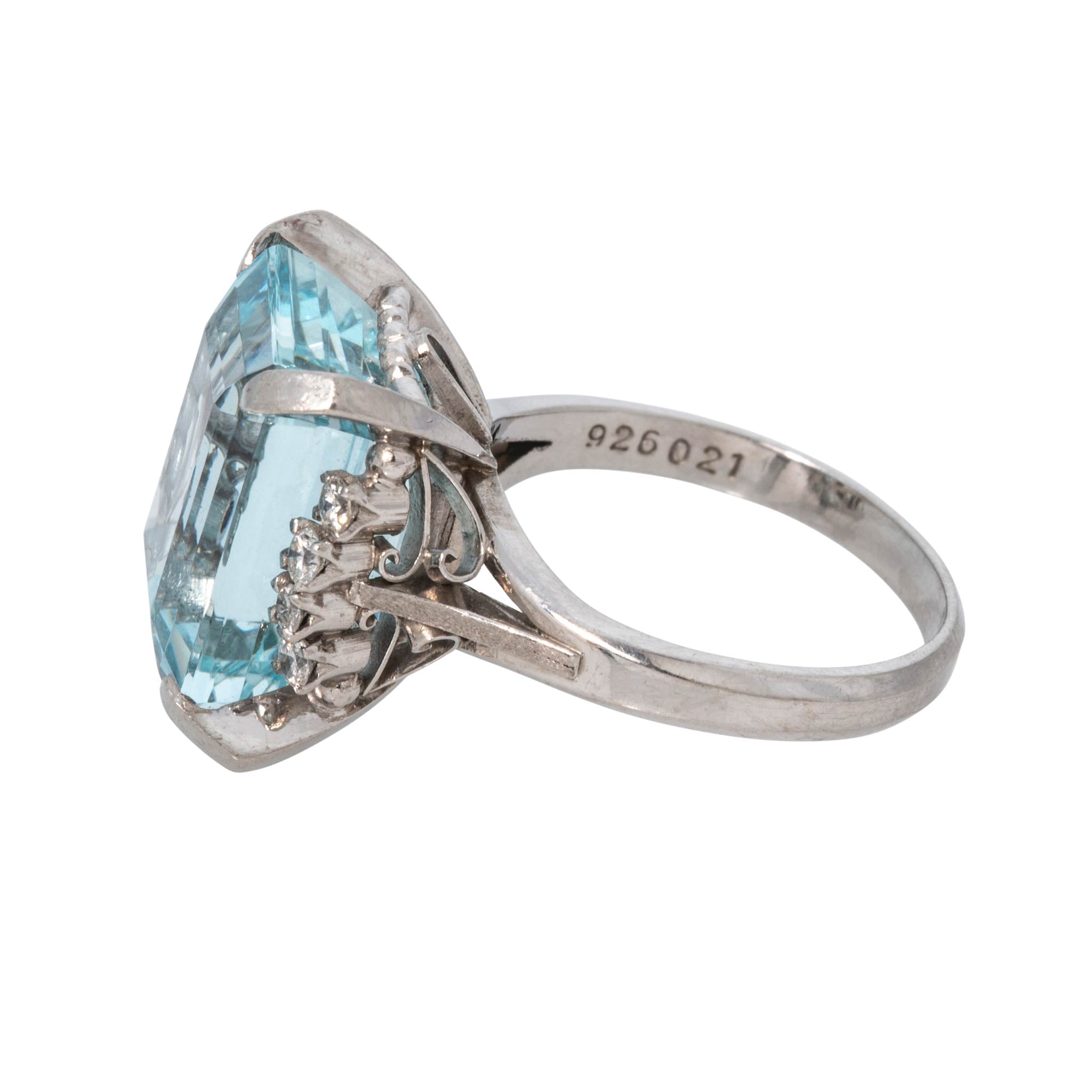 Vintage 9.26ct Emerald-Cut Aquamarine & Diamond Platinum Ring