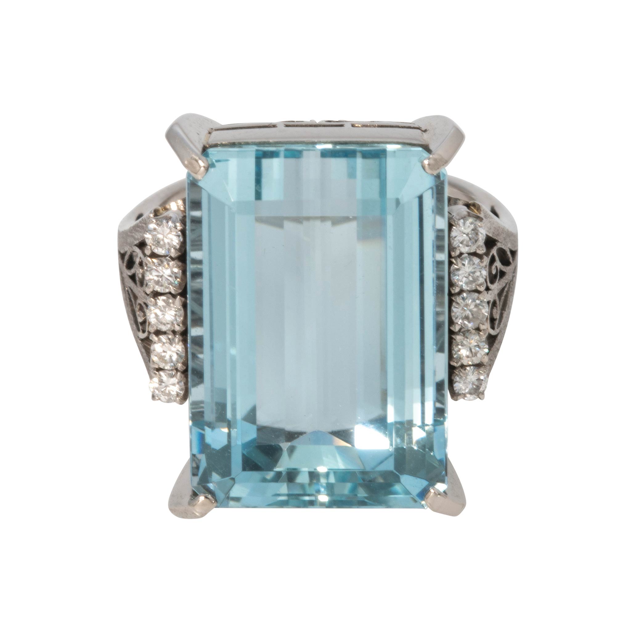 Vintage 18ct Emerald-Cut Aquamarine & Diamond Platinum Ring