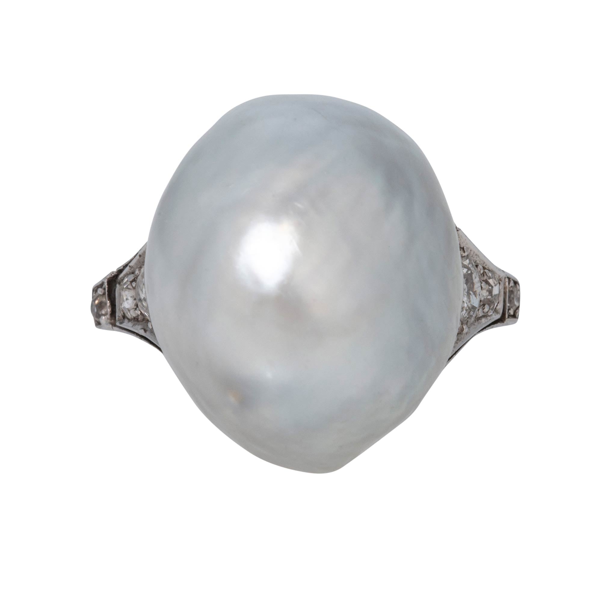 Vintage Baroque Pearl & Diamond Platinum Ring