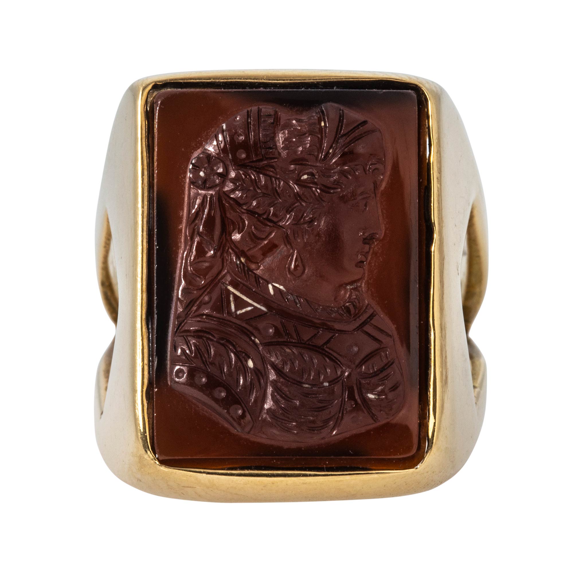 Vintage Rectangular Cameo 18K Yellow Gold Ring