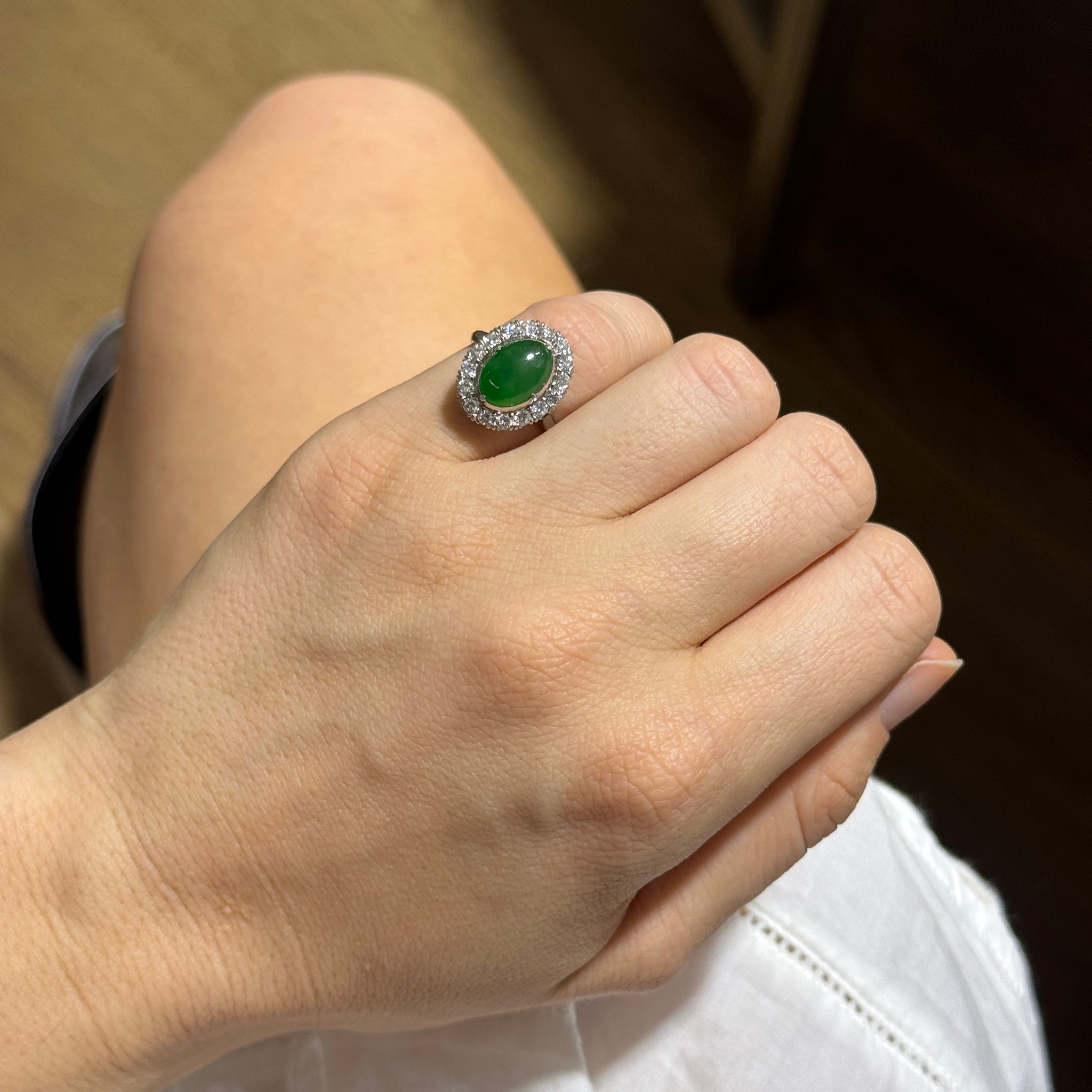 Vintage Oval Jade & Diamond Platinum Ring