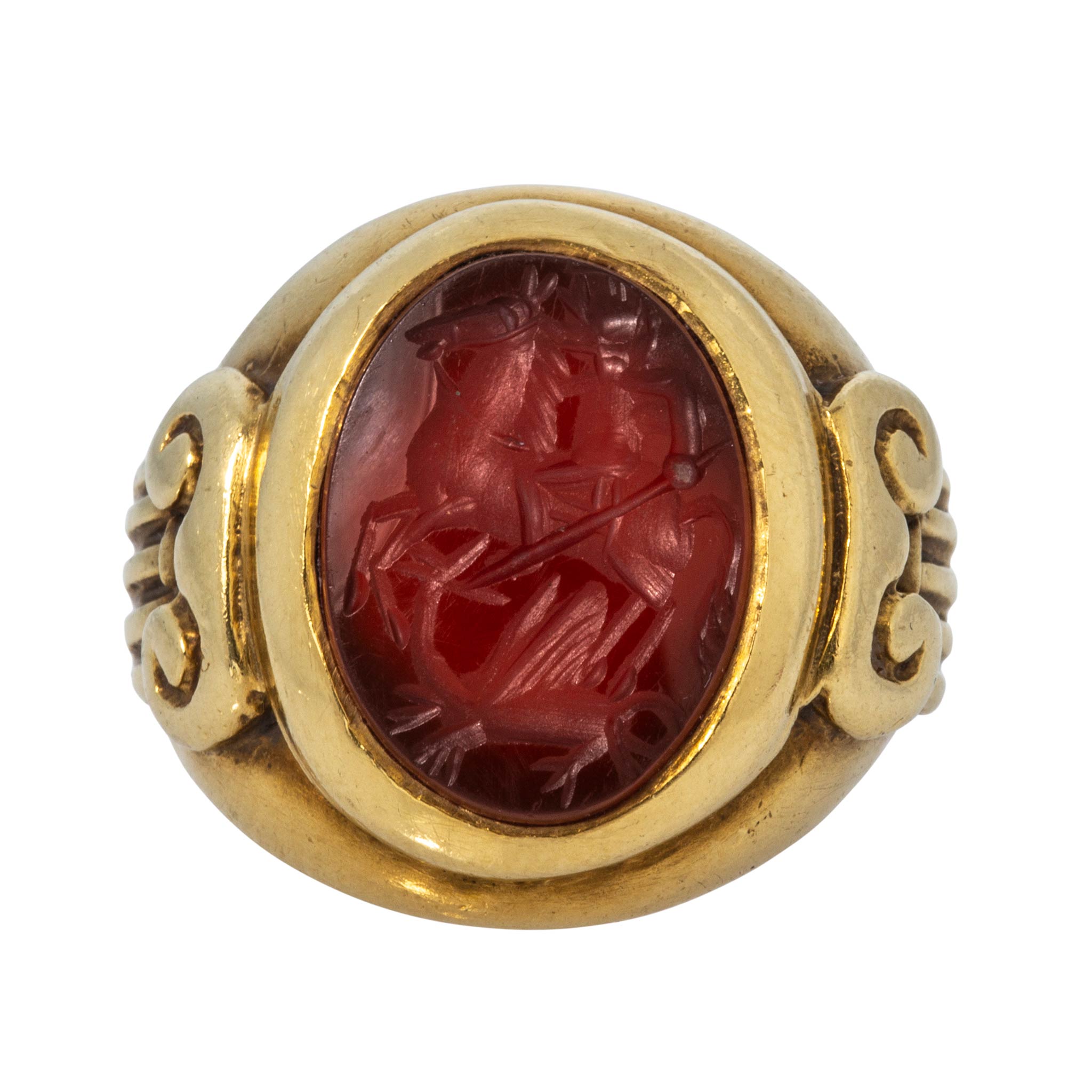 Vintage Carnelian Intaglio 18K Yellow Gold Signet Ring