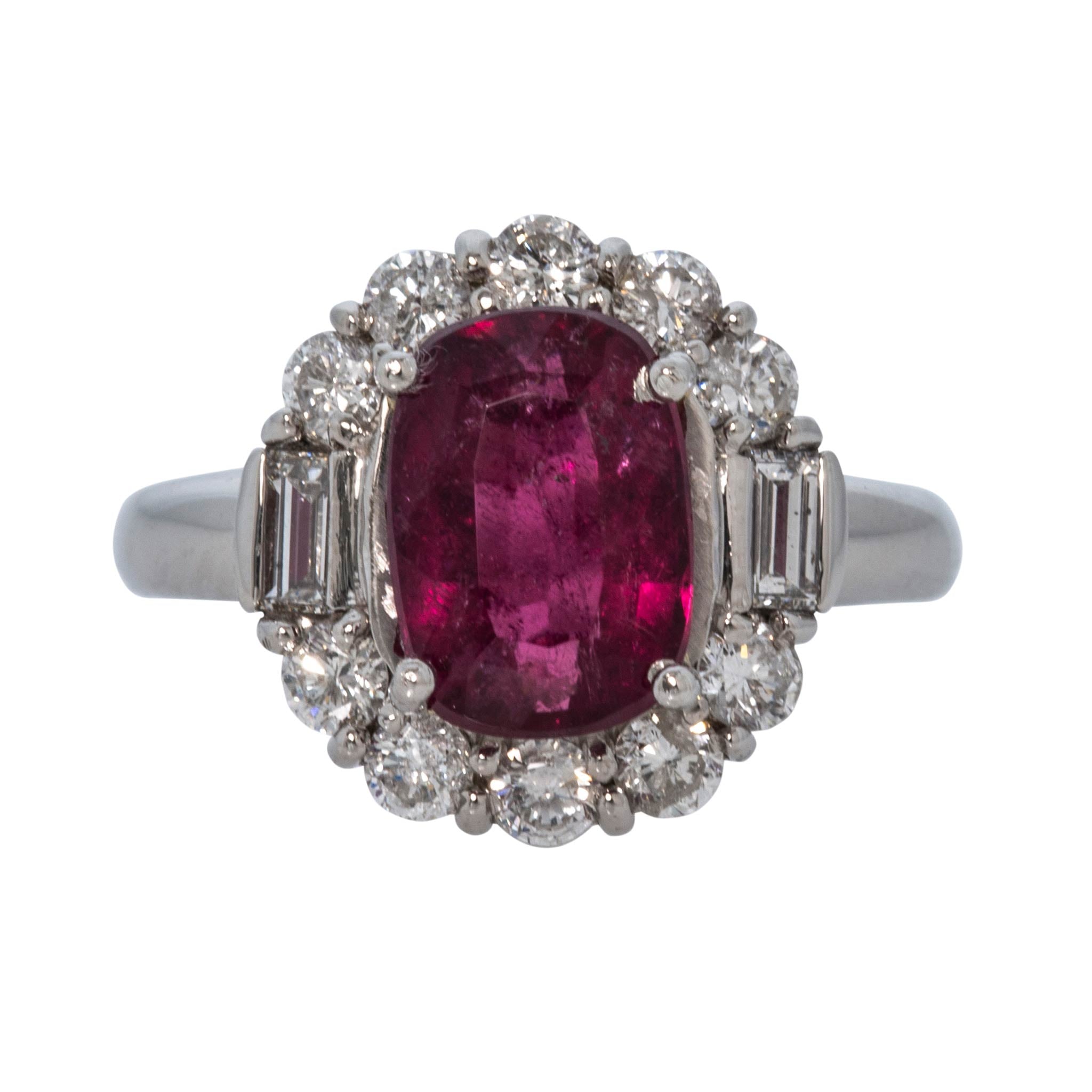 Estate Rubellite & Diamond Cluster Platinum Ring
