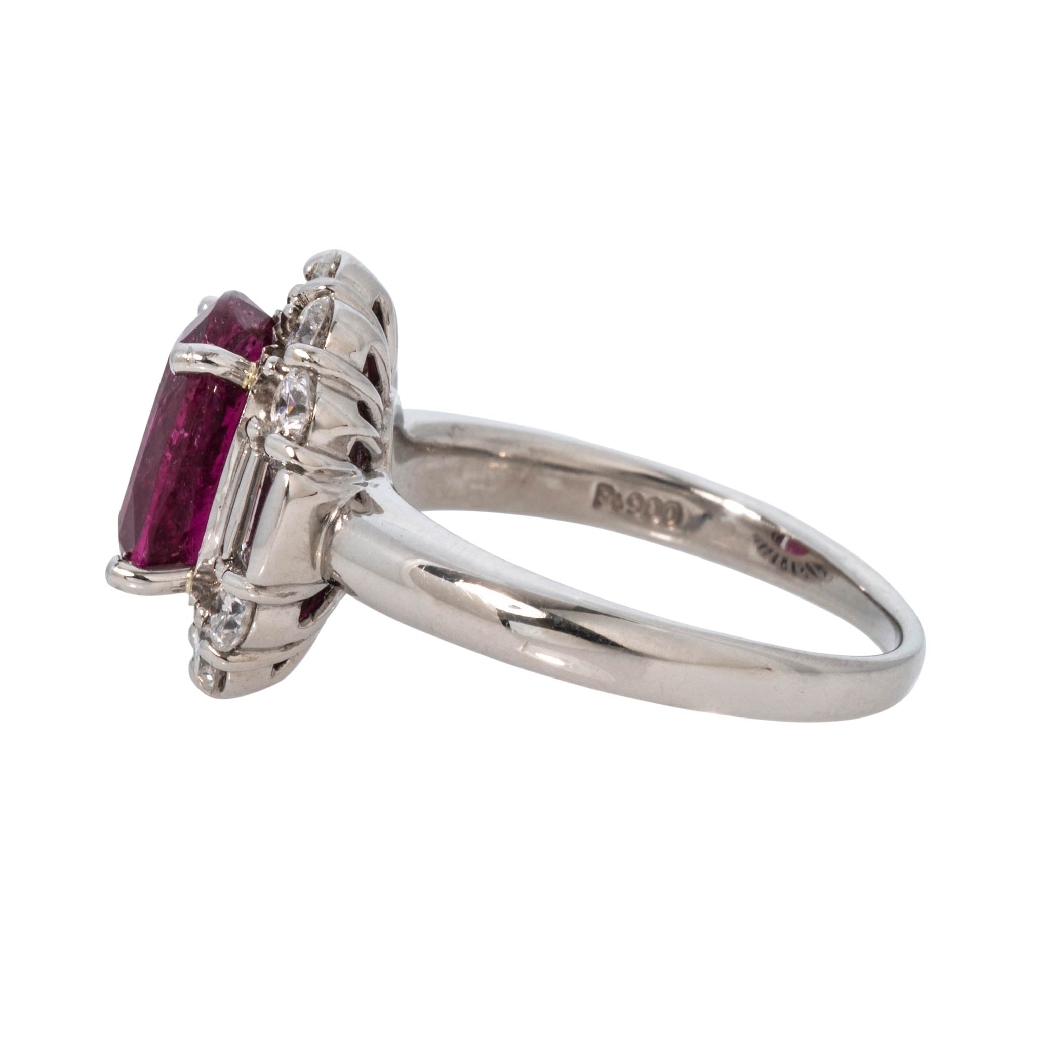 Estate Rubellite & Diamond Cluster Platinum Ring