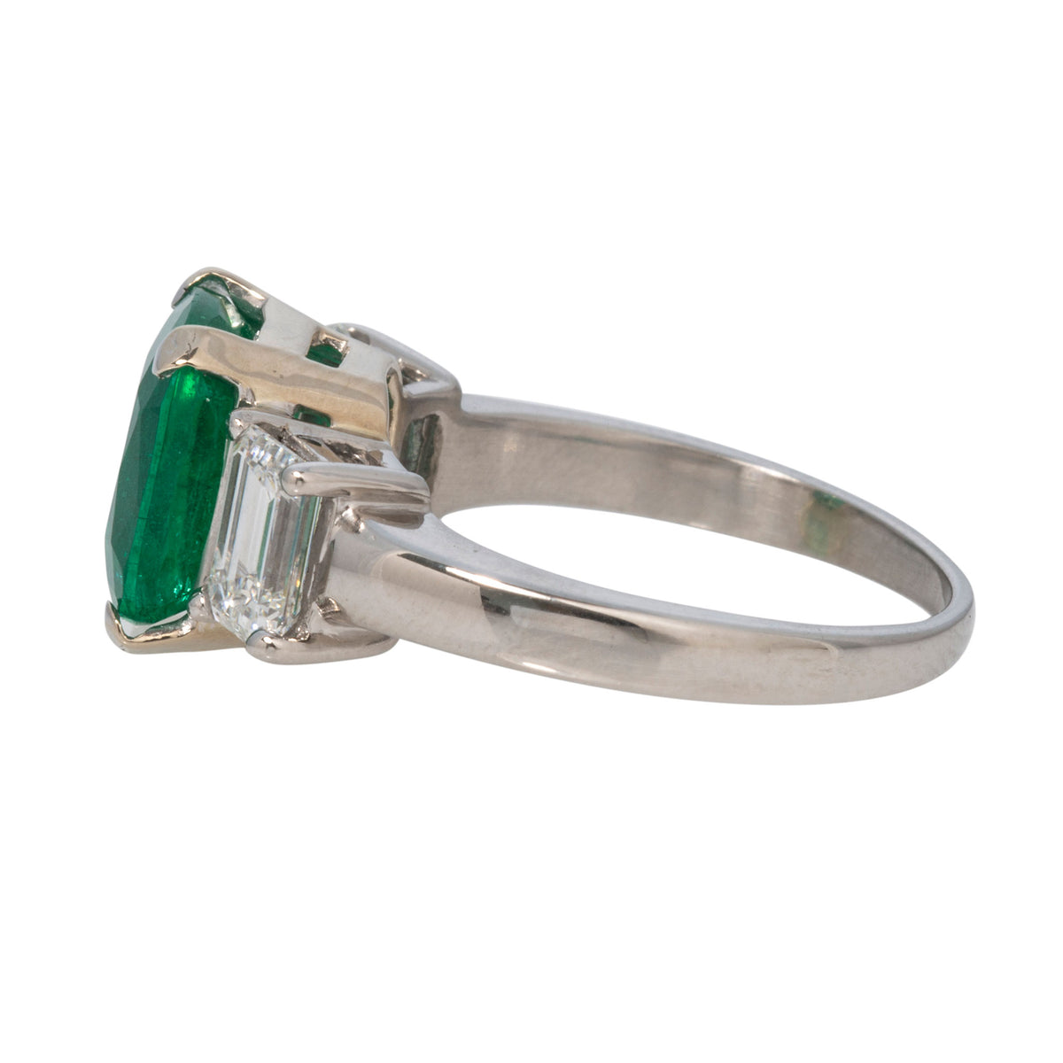 Estate 3.92ct Emerald & Diamond Three-Stone Platinum Ring