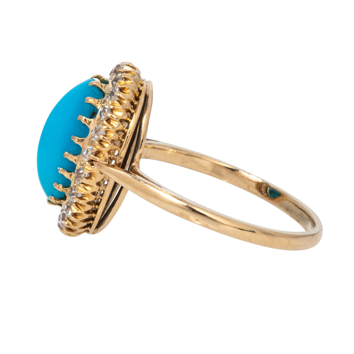 Victorian Oval Turquoise Cabochon & Diamond Halo 14K Gold Ring