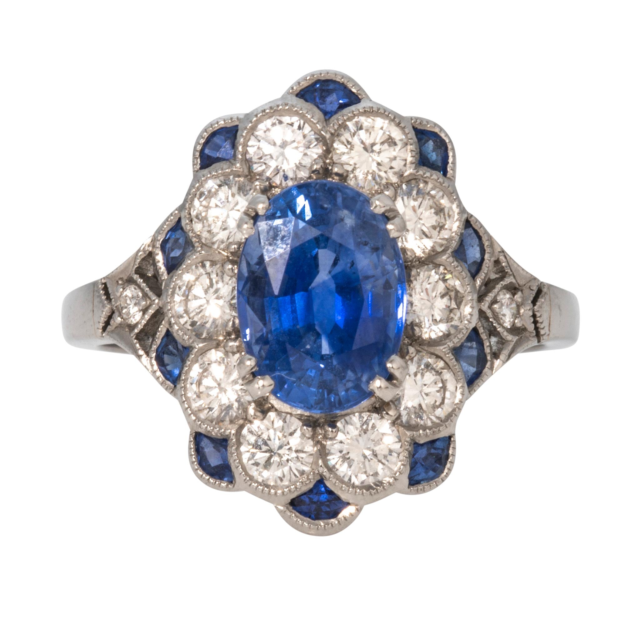 Art Deco Style Sapphire & Diamond Platinum Ring