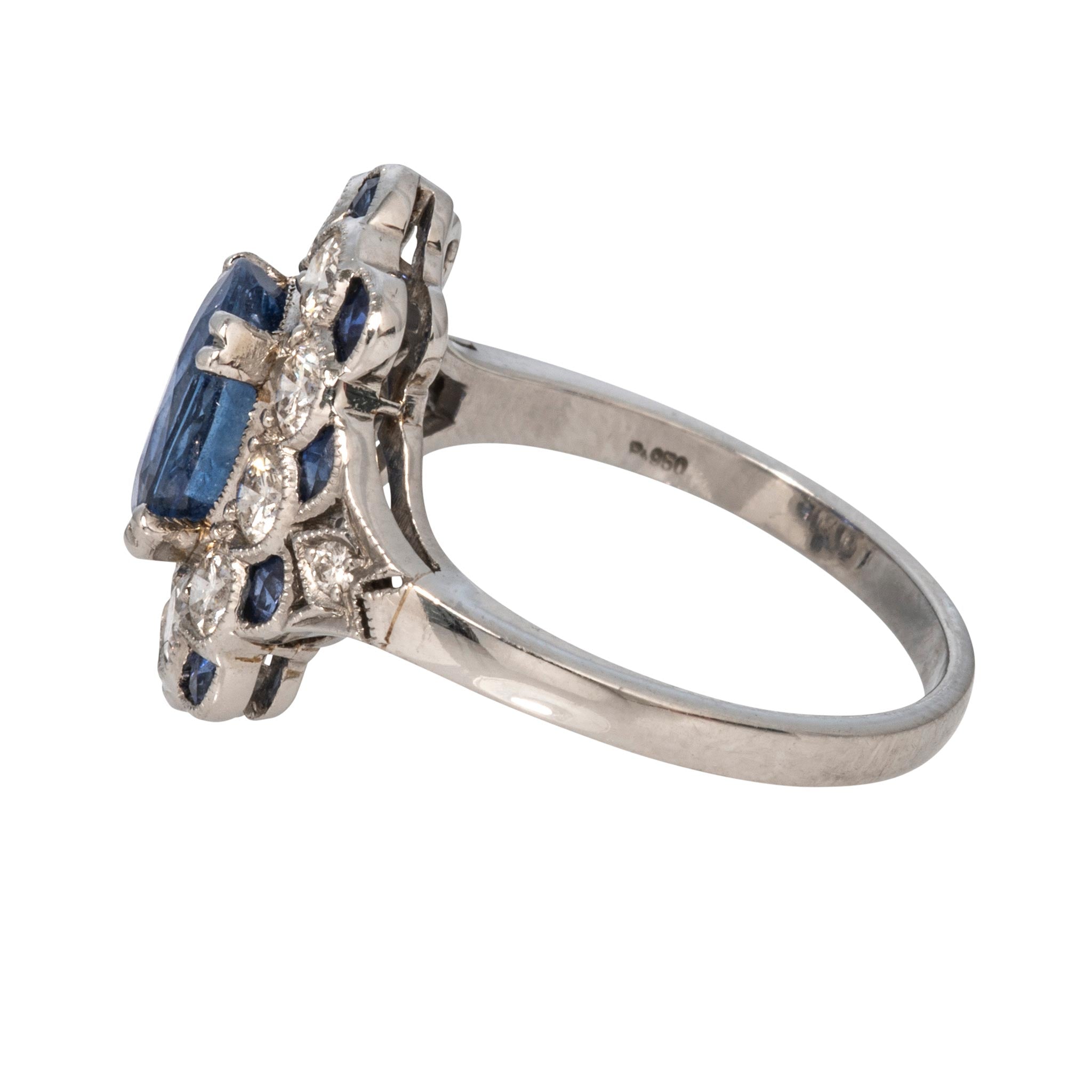 Art Deco Style Sapphire & Diamond Platinum Ring