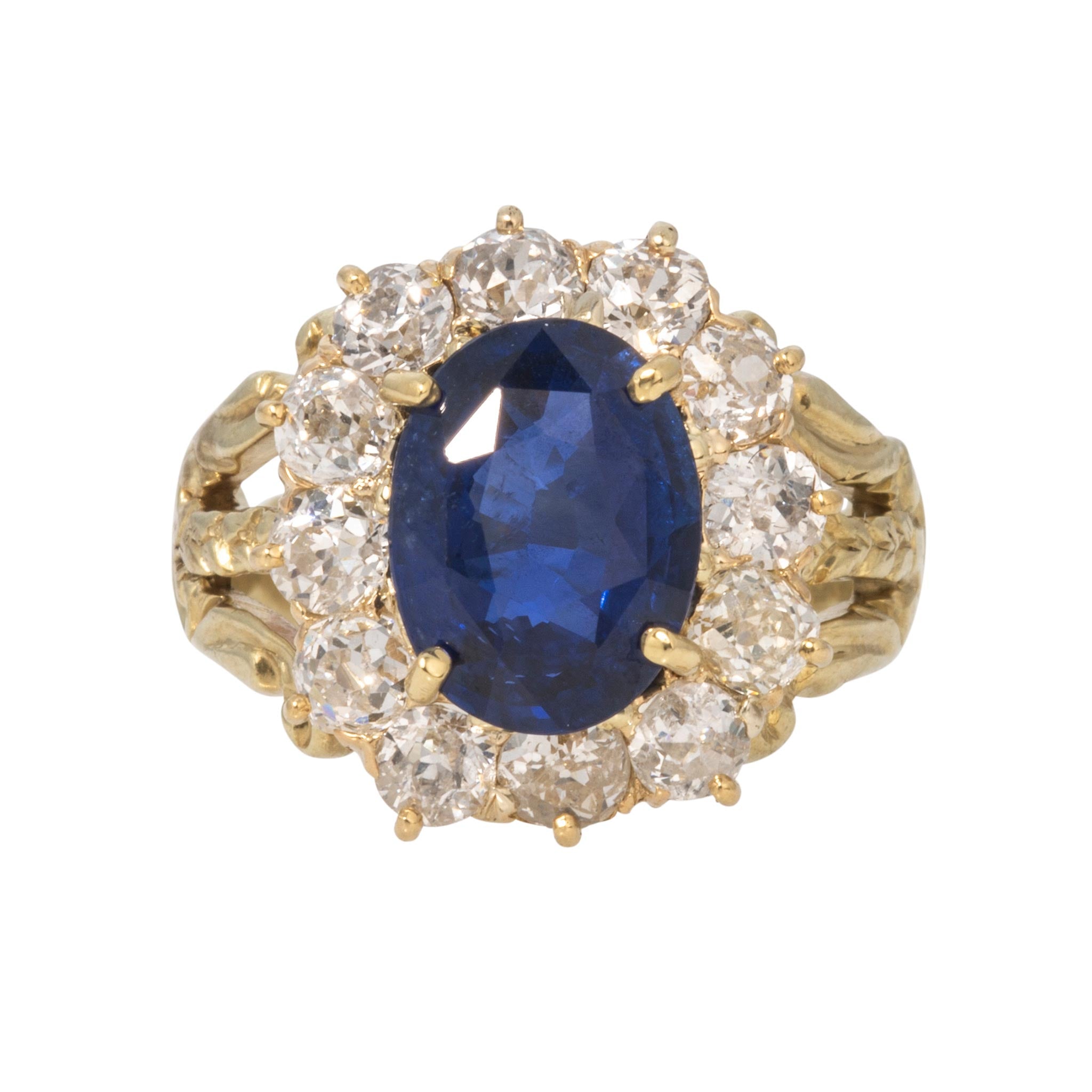 Estate 2.69ctw Oval Sapphire & Diamond Cluster 14K Gold Ring