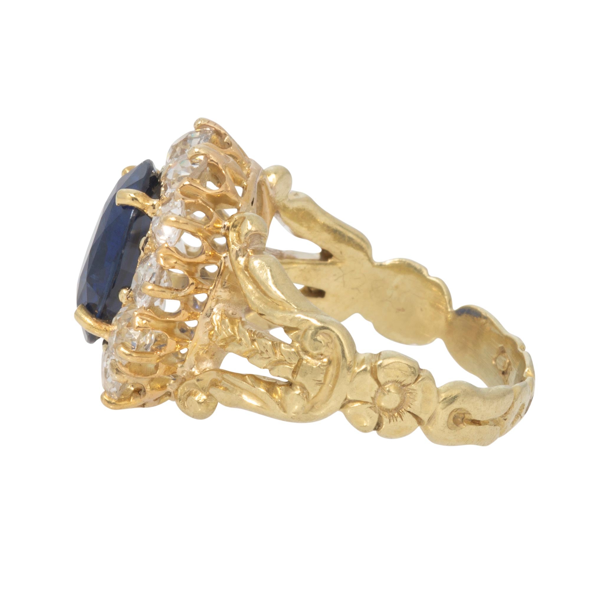 Estate 2.69ctw Oval Sapphire & Diamond Cluster 14K Gold Ring