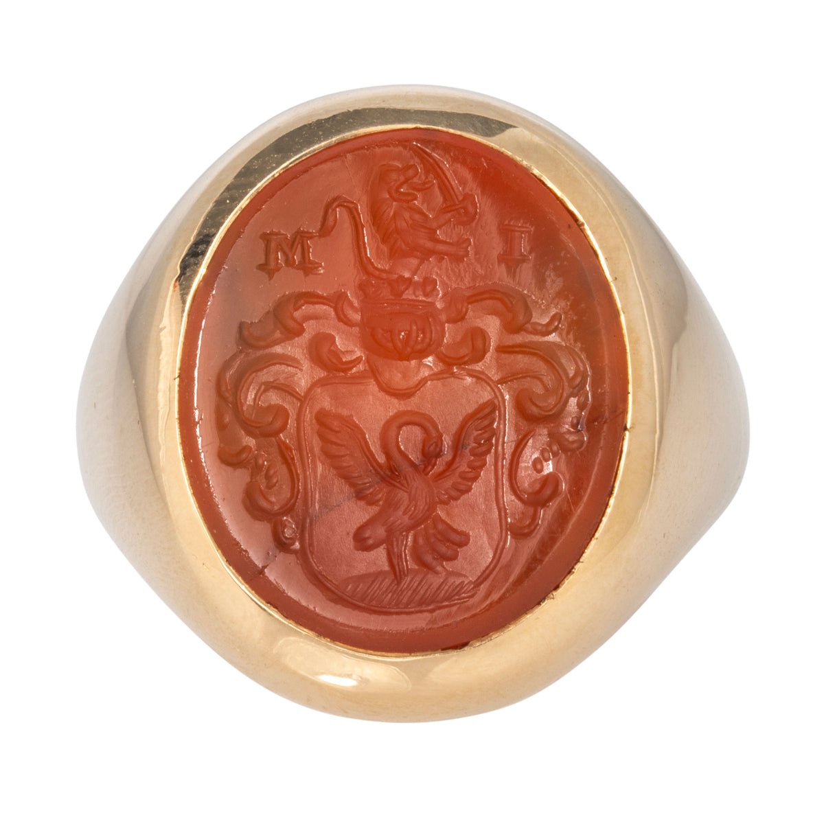 Vintage Carnelian Intaglio Crest 14K Yellow Gold Signet Ring